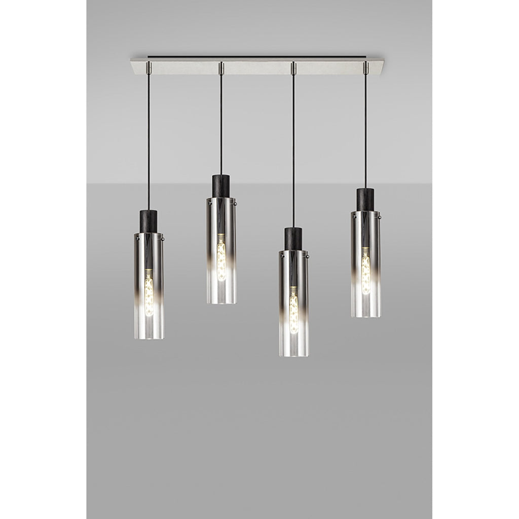 NL84949 Tokyo Slim Linear Pendant 4 Light Adjustable Black/Smoke Fade Glass