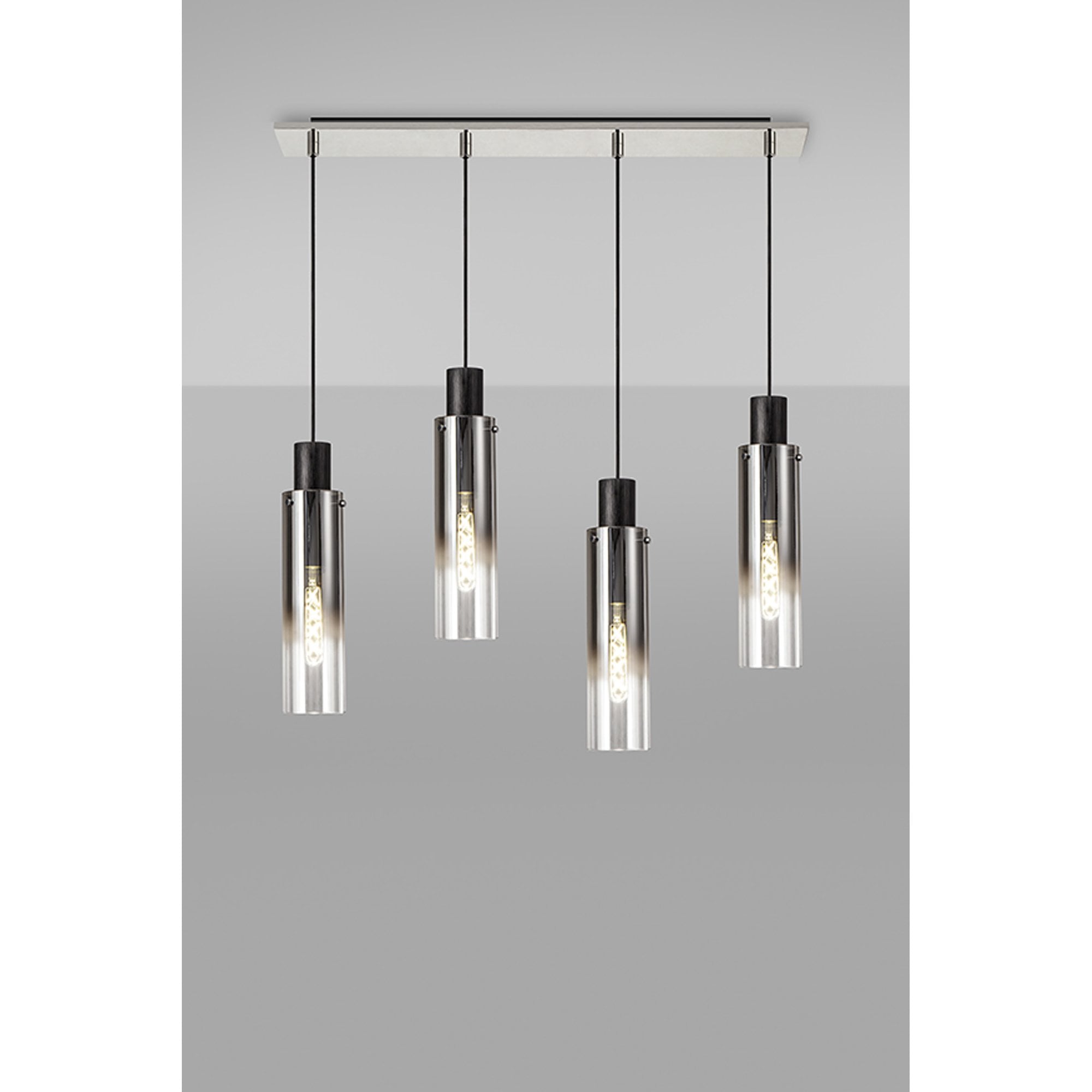 NL84949 Tokyo Slim Linear Pendant 4 Light Adjustable Black/Smoke Fade Glass