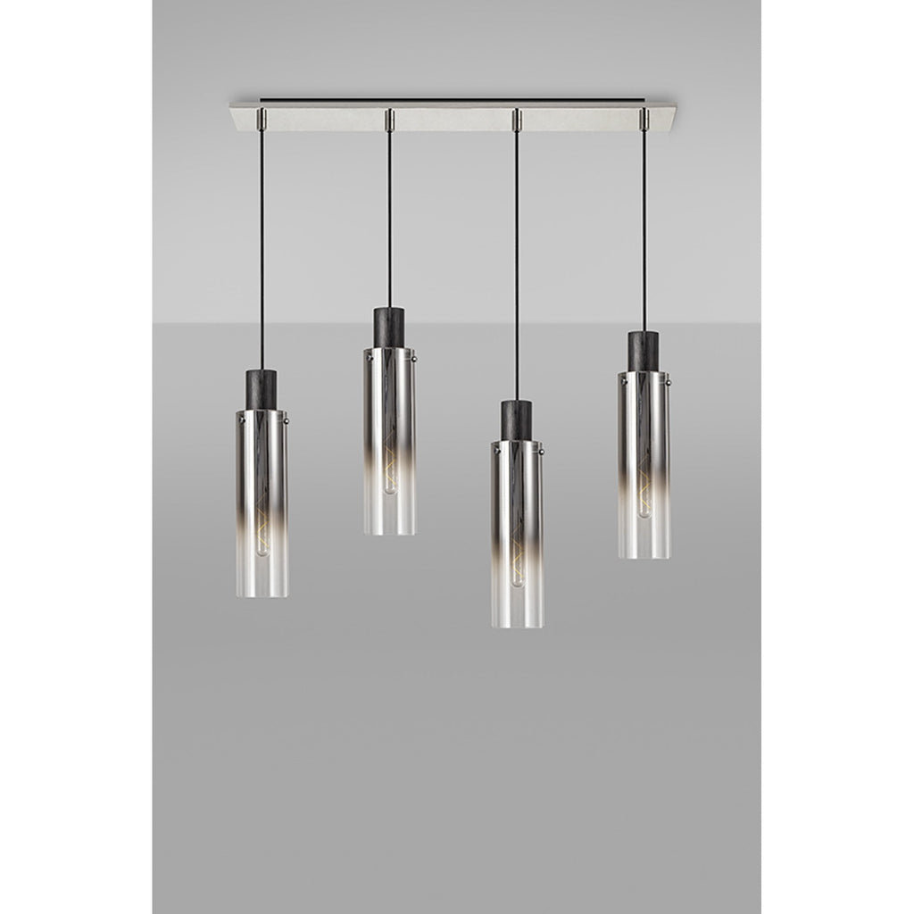 NL84949 Tokyo Slim Linear Pendant 4 Light Adjustable Black/Smoke Fade Glass