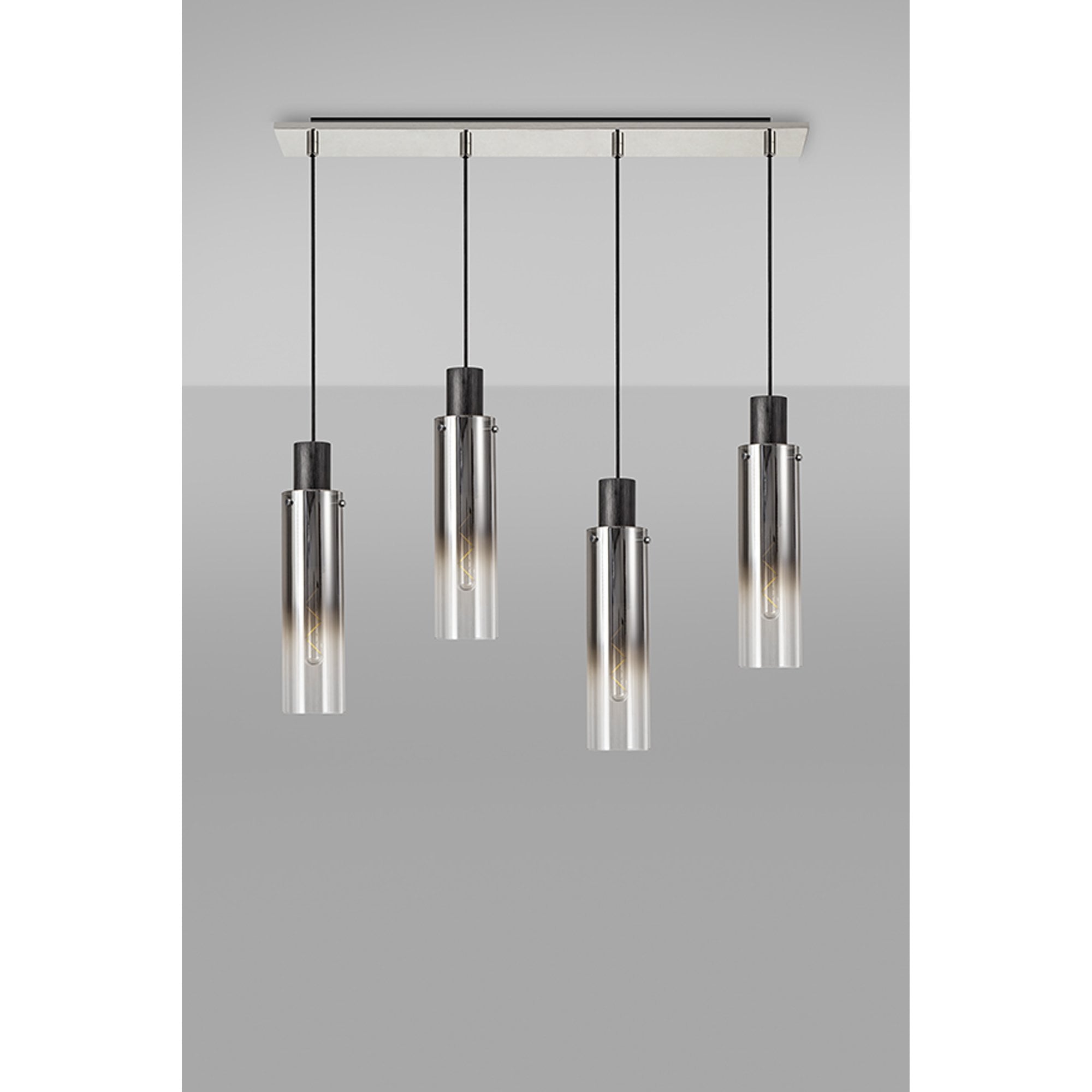 NL84949 Tokyo Slim Linear Pendant 4 Light Adjustable Black/Smoke Fade Glass