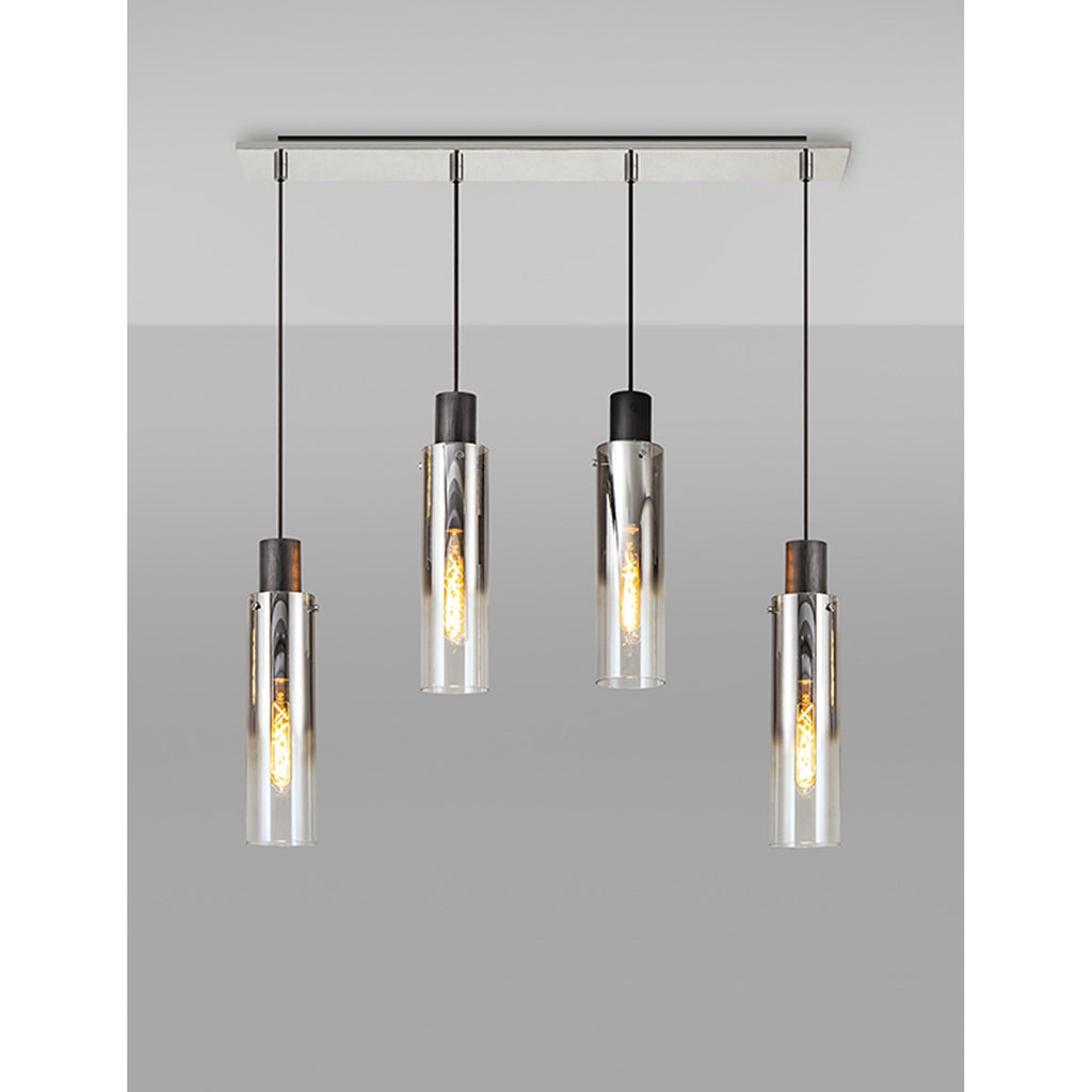 NL84949 Tokyo Slim Linear Pendant 4 Light Adjustable Black/Smoke Fade Glass