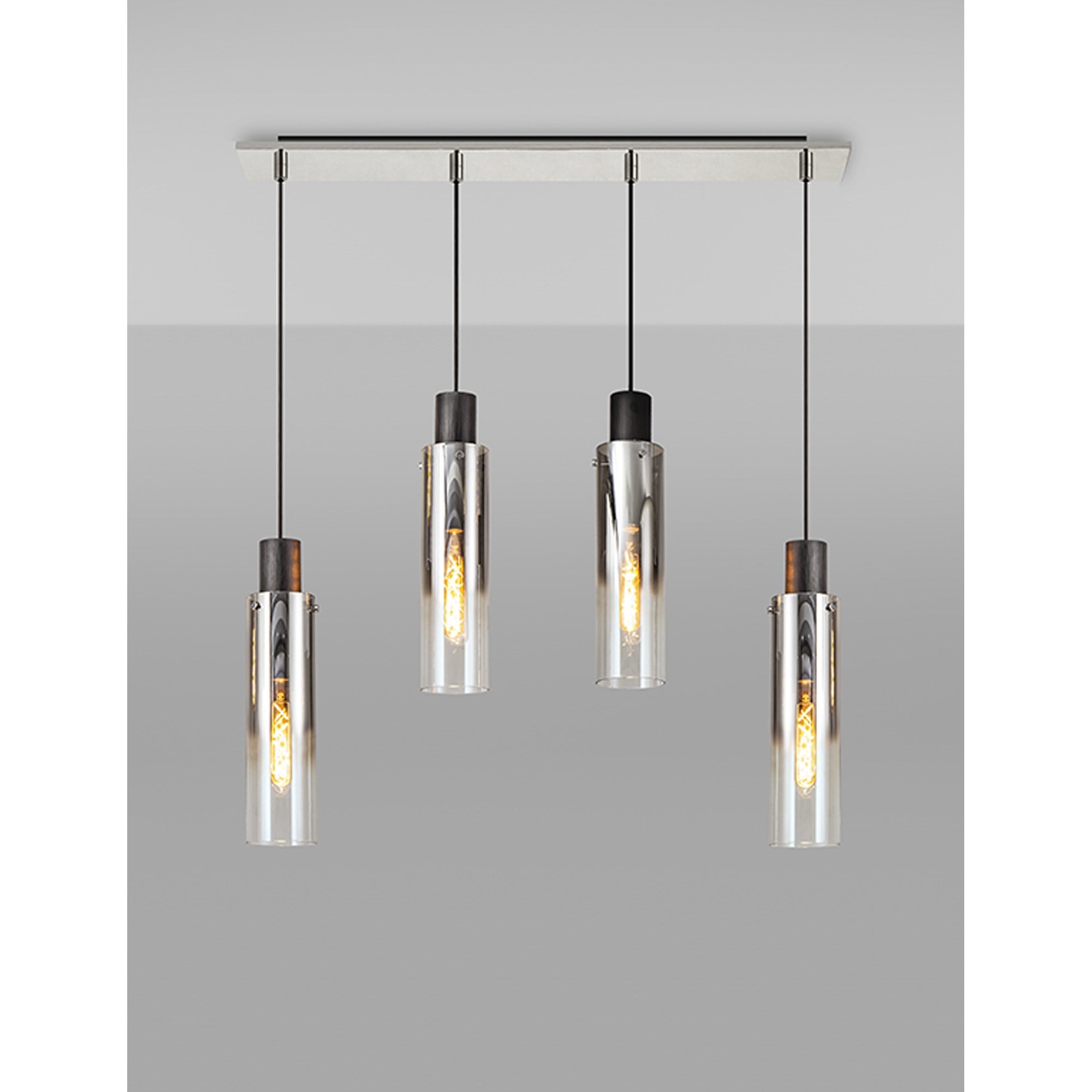 NL84949 Tokyo Slim Linear Pendant 4 Light Adjustable Black/Smoke Fade Glass