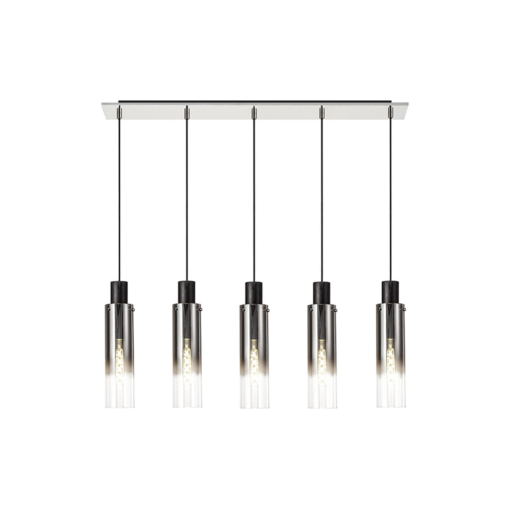 NL84959 Tokyo Slim Linear Pendant 5 Light Adjustable Black/Smoke Fade Glass