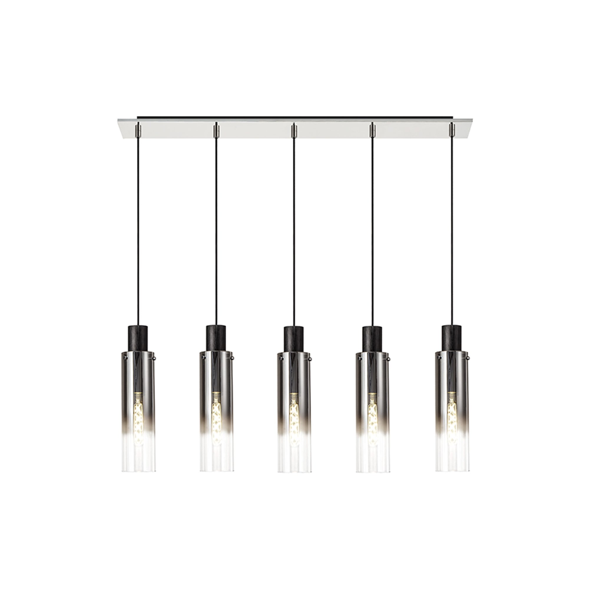 NL84959 Tokyo Slim Linear Pendant 5 Light Adjustable Black/Smoke Fade Glass