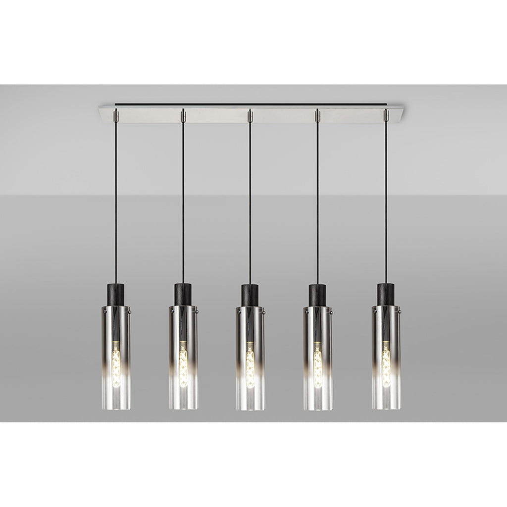 NL84959 Tokyo Slim Linear Pendant 5 Light Adjustable Black/Smoke Fade Glass