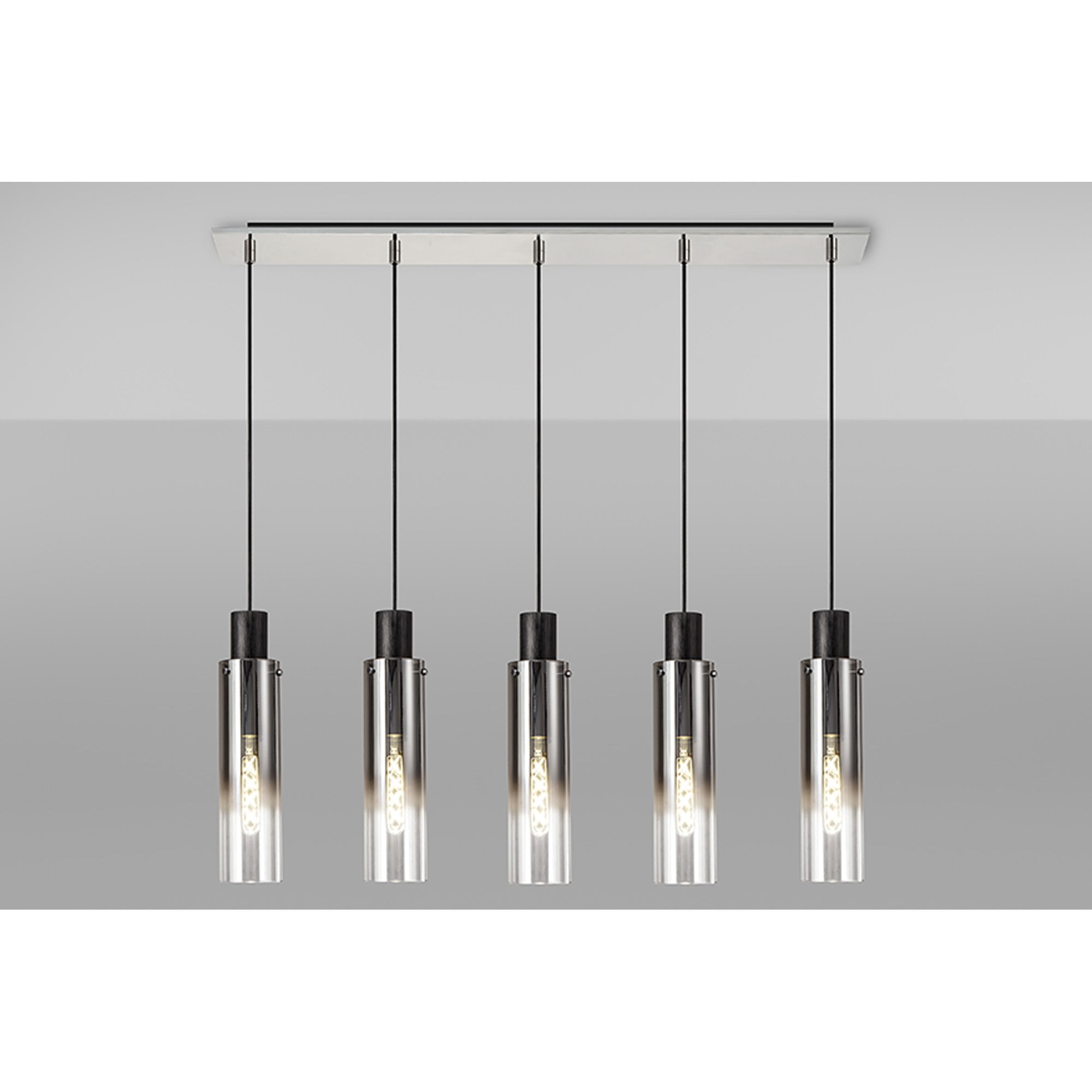 NL84959 Tokyo Slim Linear Pendant 5 Light Adjustable Black/Smoke Fade Glass