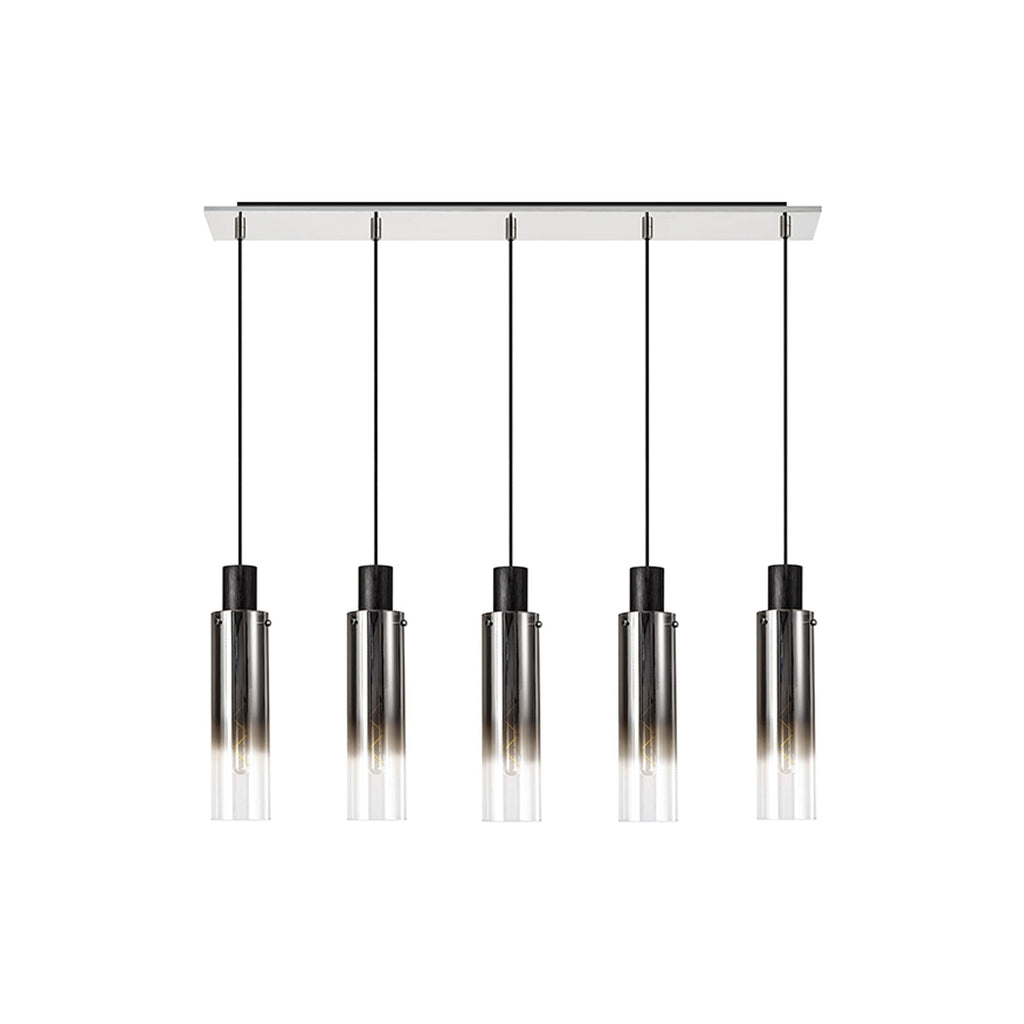 NL84959 Tokyo Slim Linear Pendant 5 Light Adjustable Black/Smoke Fade Glass
