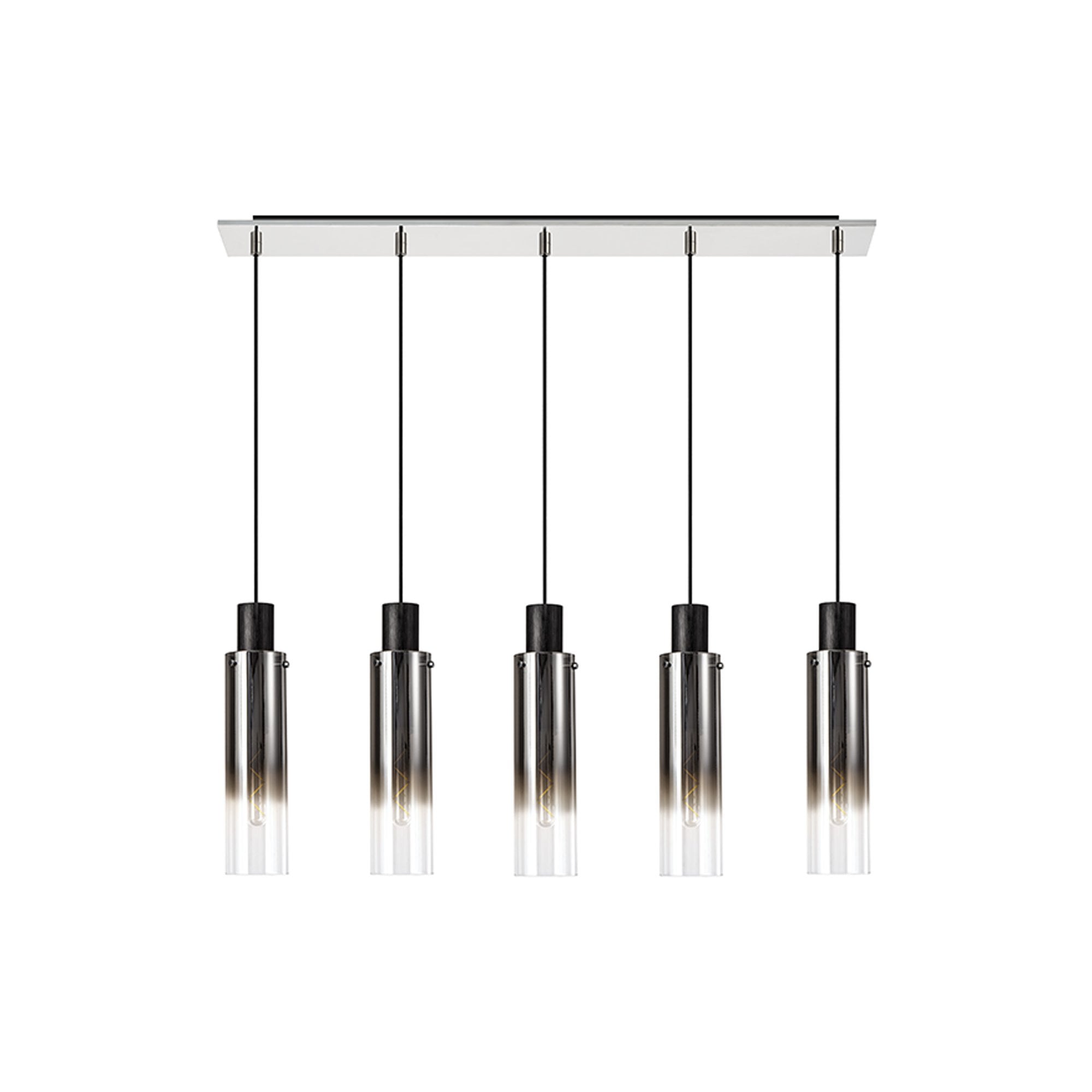 NL84959 Tokyo Slim Linear Pendant 5 Light Adjustable Black/Smoke Fade Glass