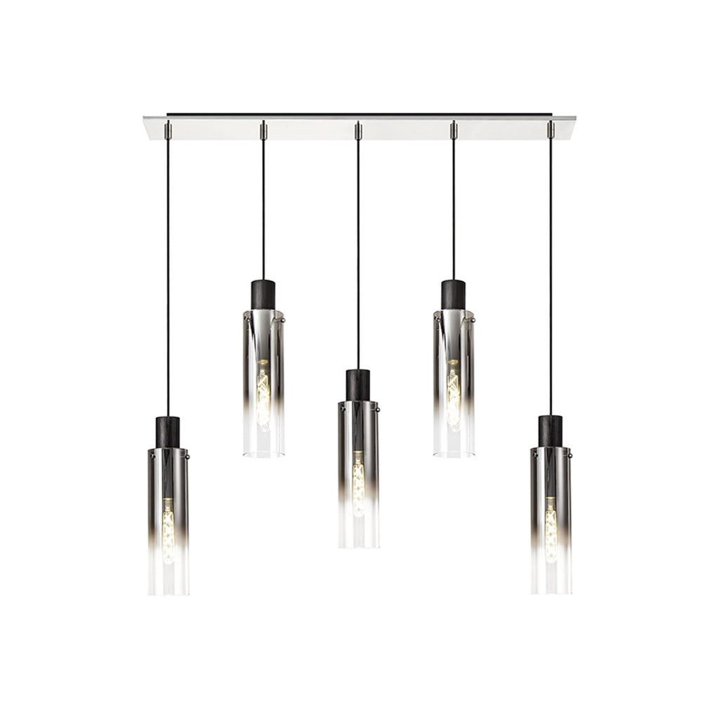 NL84959 Tokyo Slim Linear Pendant 5 Light Adjustable Black/Smoke Fade Glass