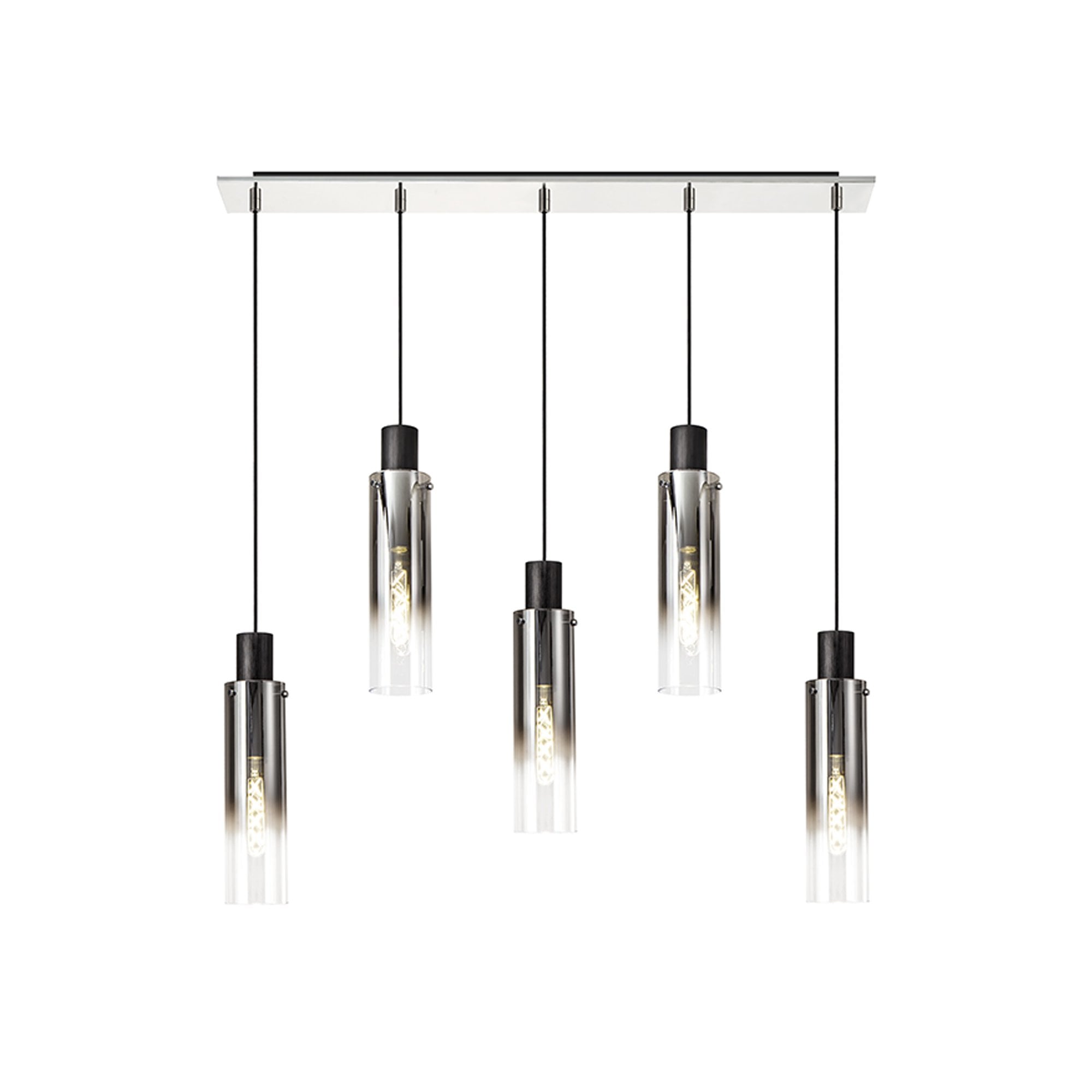 NL84959 Tokyo Slim Linear Pendant 5 Light Adjustable Black/Smoke Fade Glass