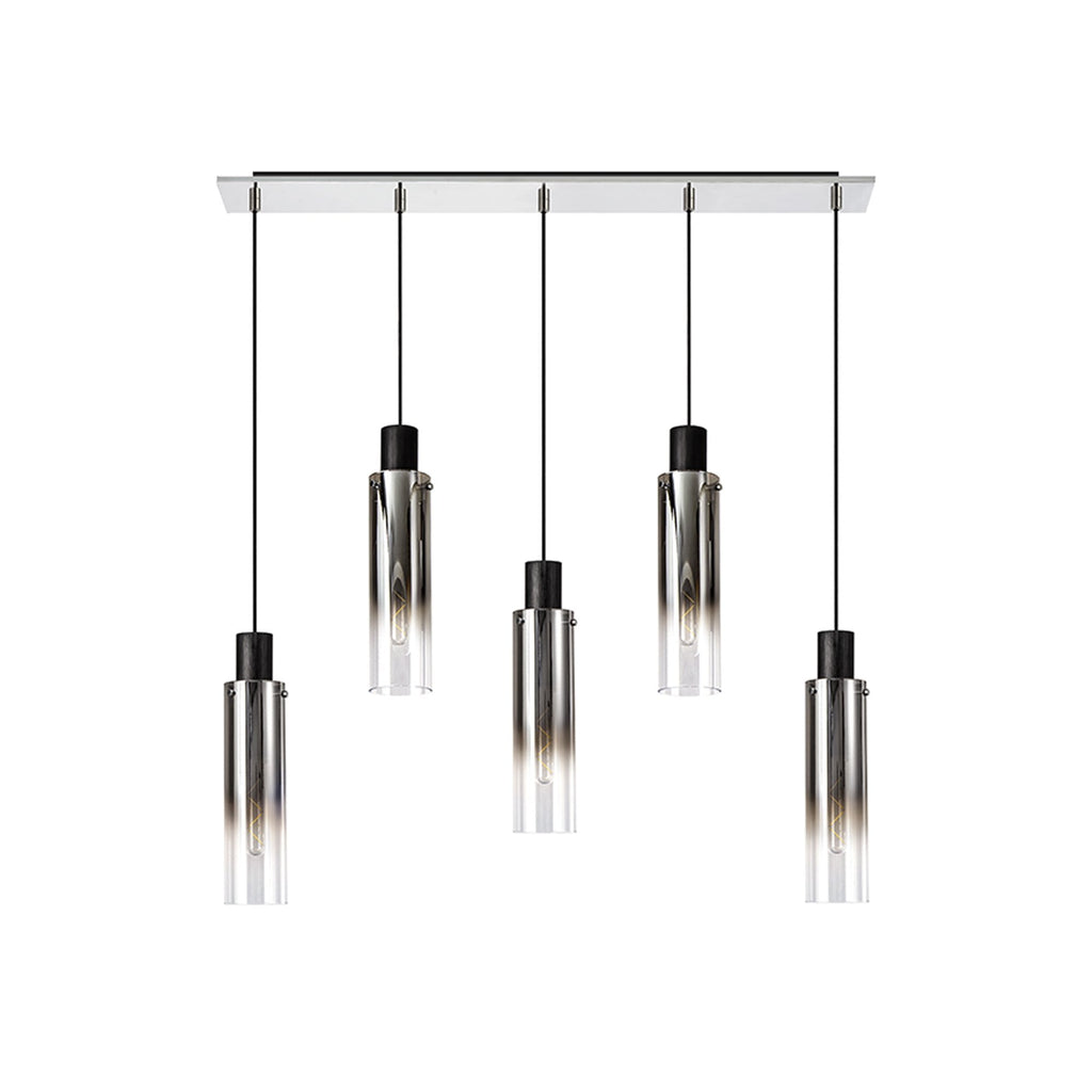 NL84959 Tokyo Slim Linear Pendant 5 Light Adjustable Black/Smoke Fade Glass