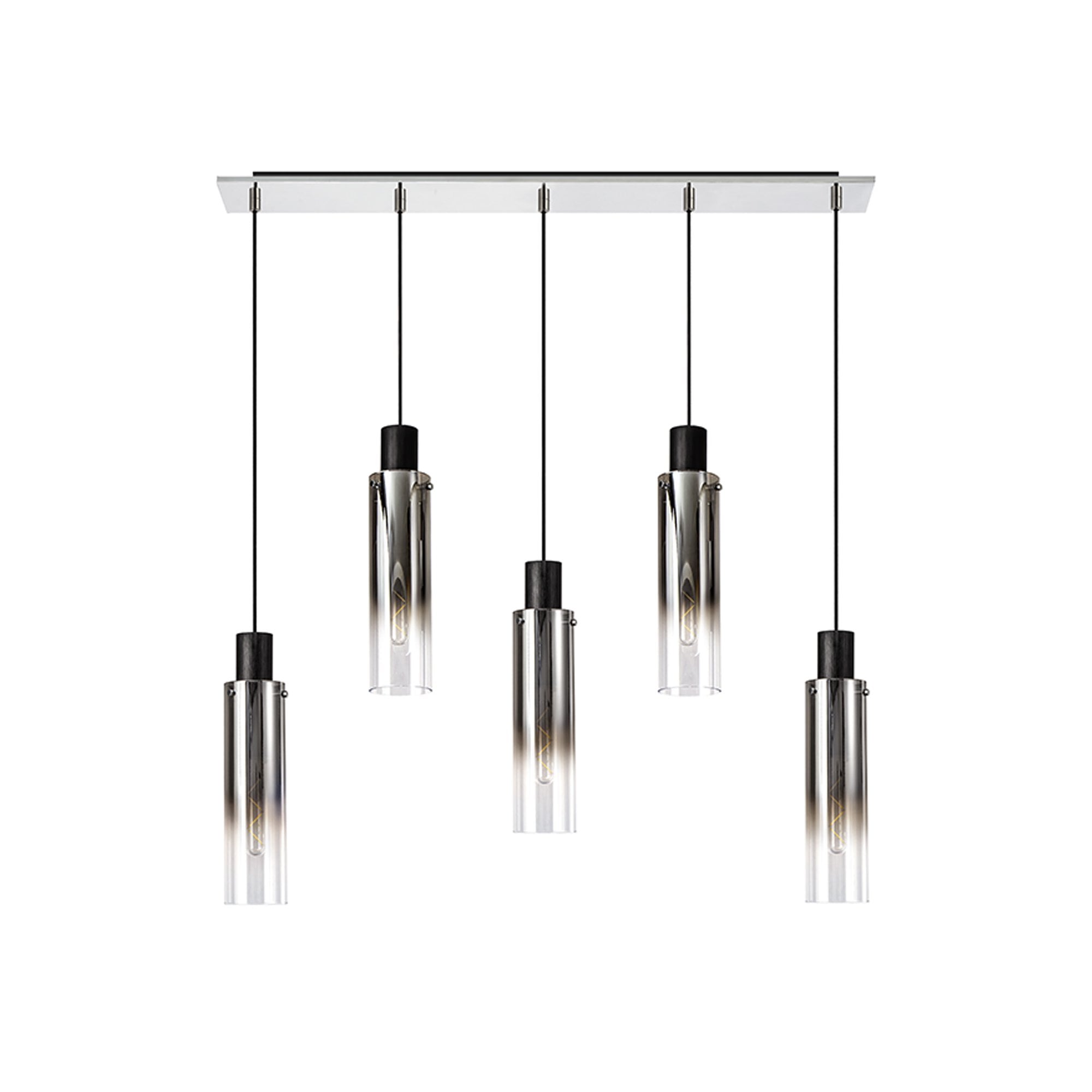 NL84959 Tokyo Slim Linear Pendant 5 Light Adjustable Black/Smoke Fade Glass