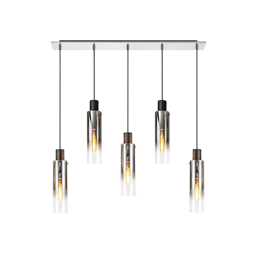 NL84959 Tokyo Slim Linear Pendant 5 Light Adjustable Black/Smoke Fade Glass