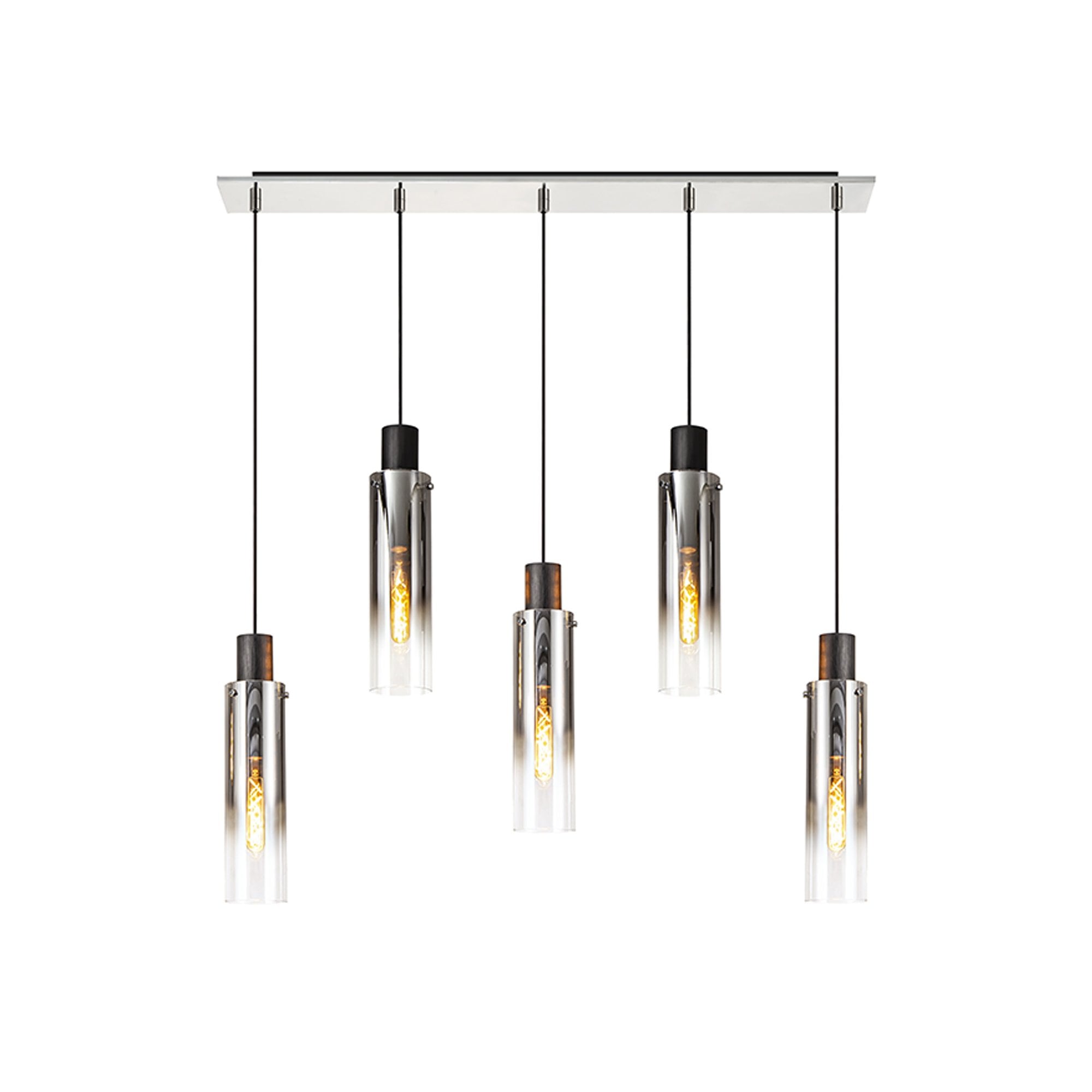 NL84959 Tokyo Slim Linear Pendant 5 Light Adjustable Black/Smoke Fade Glass