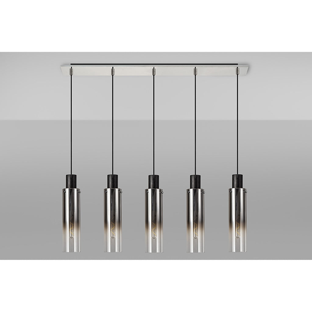NL84959 Tokyo Slim Linear Pendant 5 Light Adjustable Black/Smoke Fade Glass