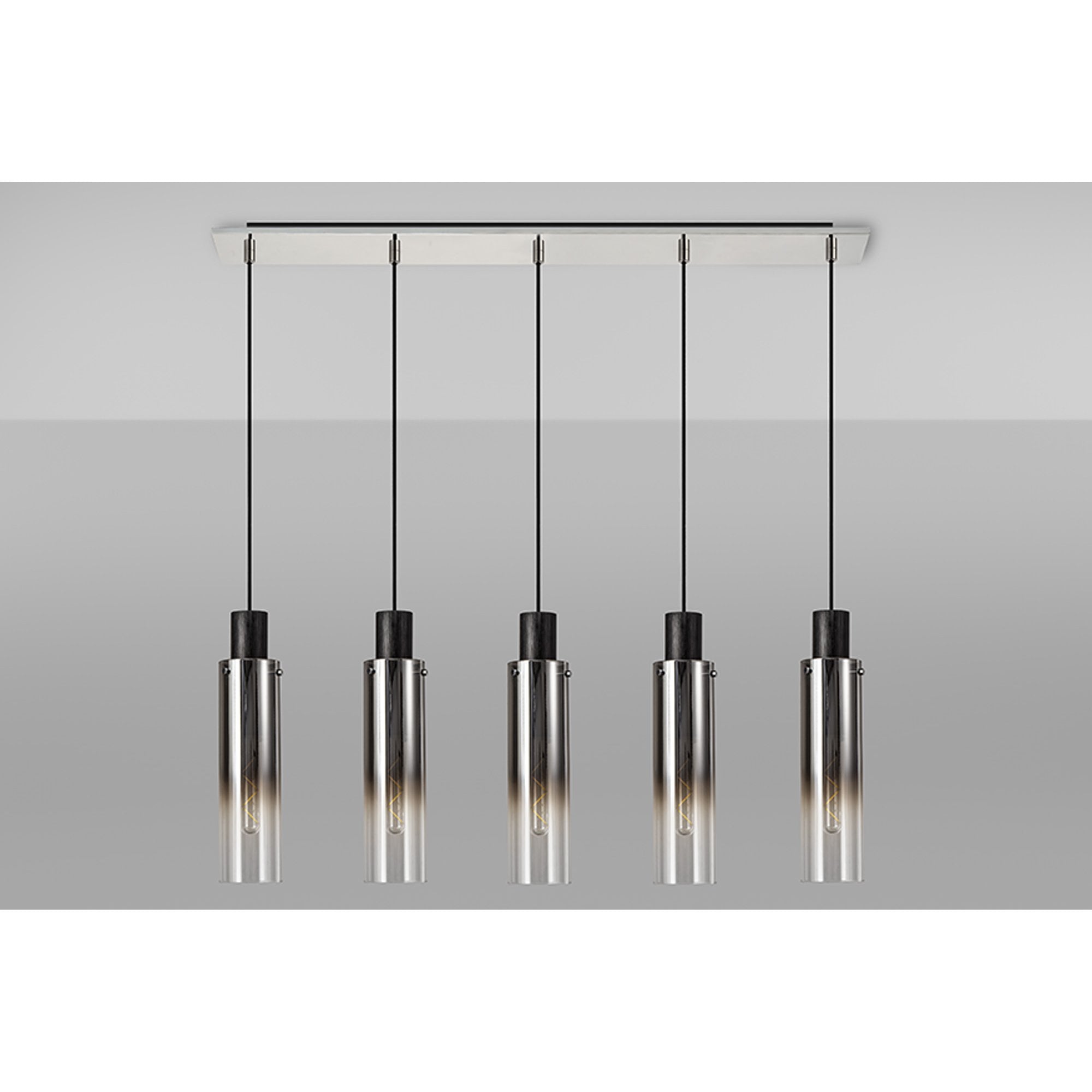 NL84959 Tokyo Slim Linear Pendant 5 Light Adjustable Black/Smoke Fade Glass
