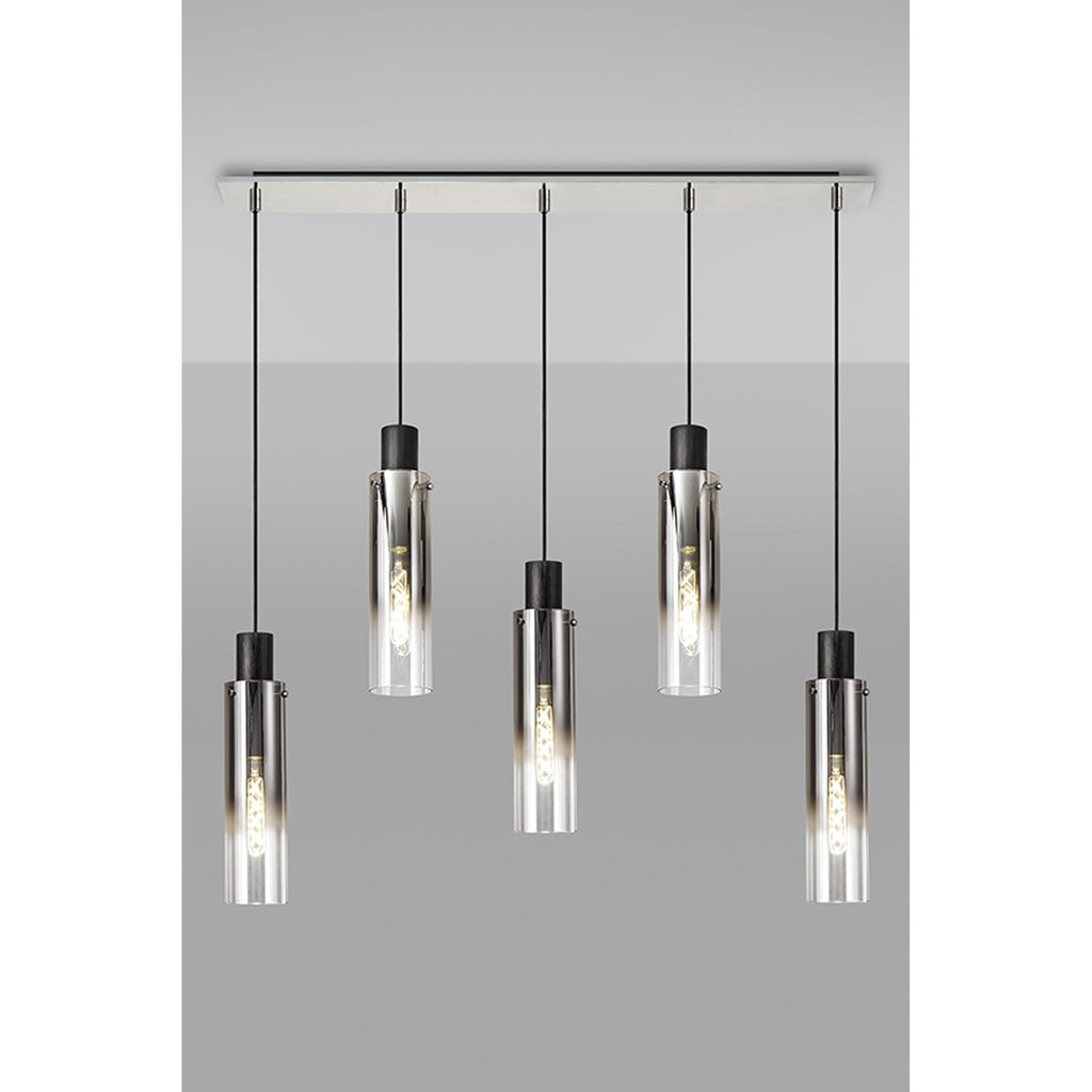 NL84959 Tokyo Slim Linear Pendant 5 Light Adjustable Black/Smoke Fade Glass
