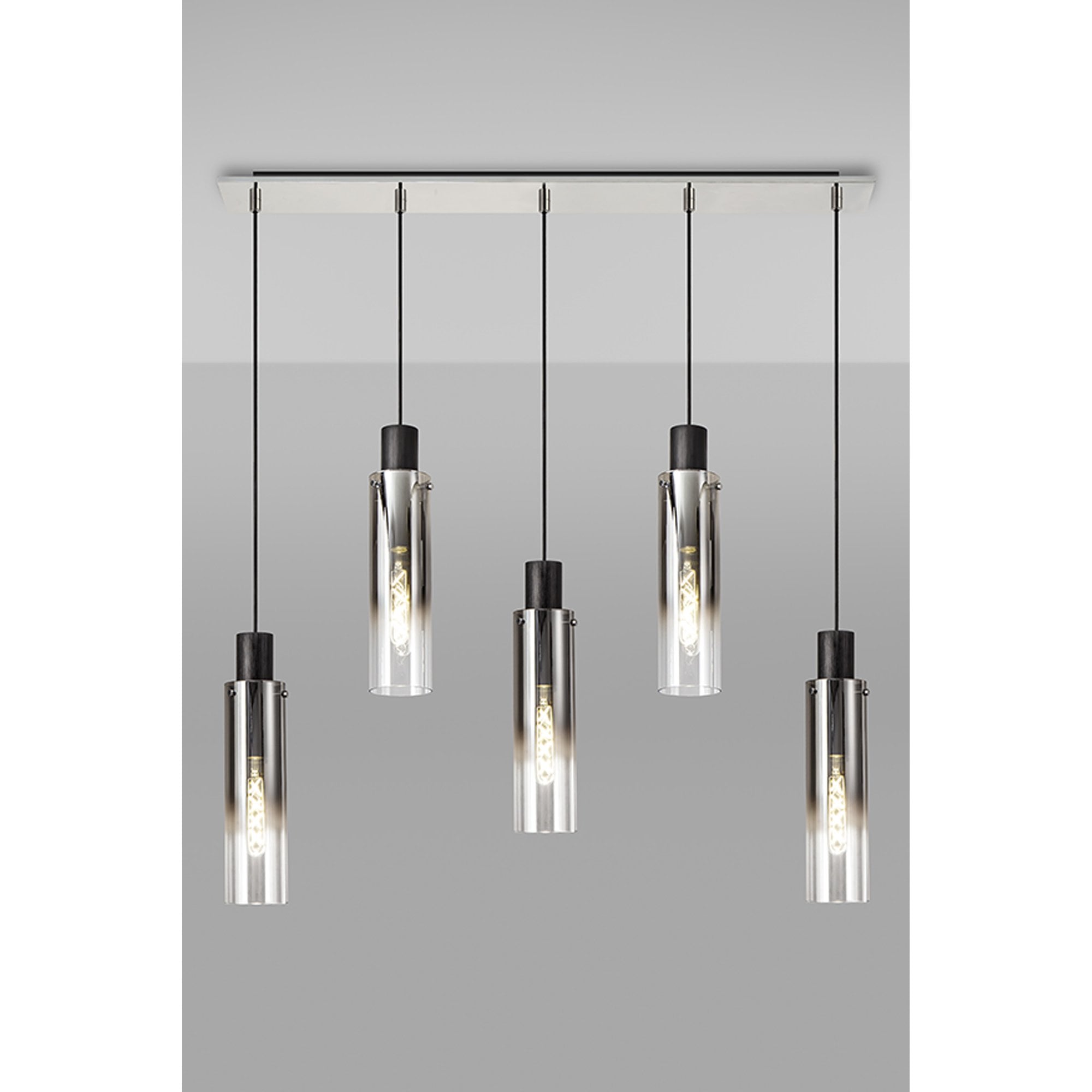 NL84959 Tokyo Slim Linear Pendant 5 Light Adjustable Black/Smoke Fade Glass
