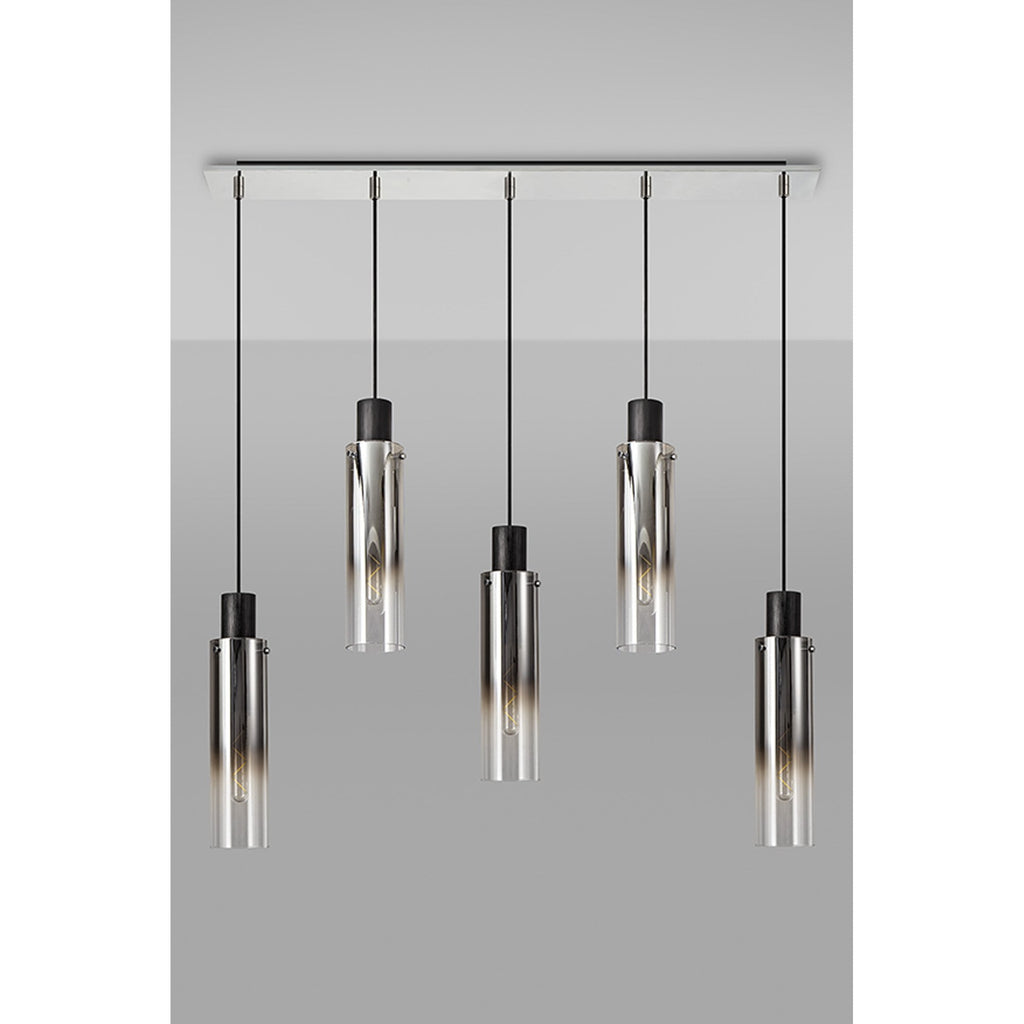 NL84959 Tokyo Slim Linear Pendant 5 Light Adjustable Black/Smoke Fade Glass