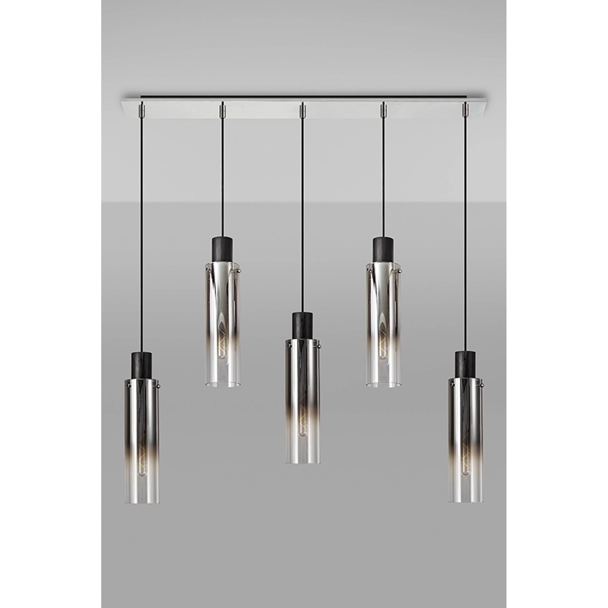 NL84959 Tokyo Slim Linear Pendant 5 Light Adjustable Black/Smoke Fade Glass