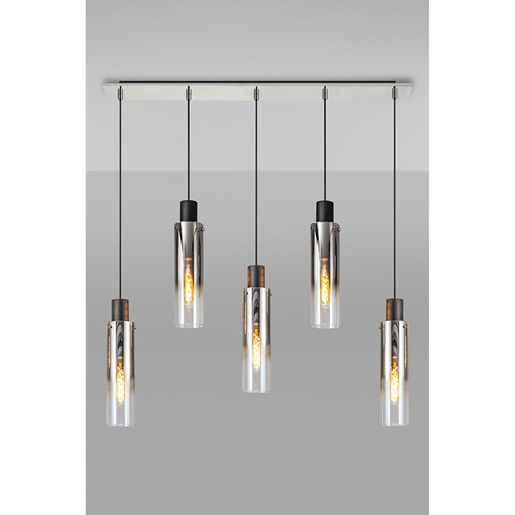 NL84959 Tokyo Slim Linear Pendant 5 Light Adjustable Black/Smoke Fade Glass