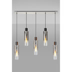 NL84959 Tokyo Slim Linear Pendant 5 Light Adjustable Black/Smoke Fade Glass
