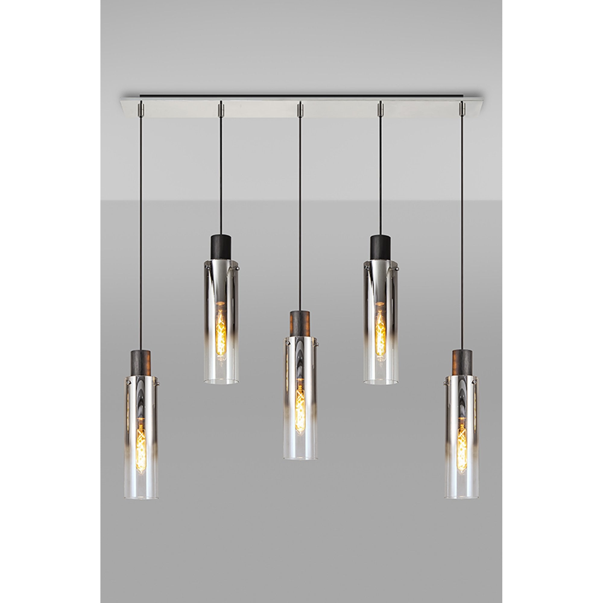 NL84959 Tokyo Slim Linear Pendant 5 Light Adjustable Black/Smoke Fade Glass