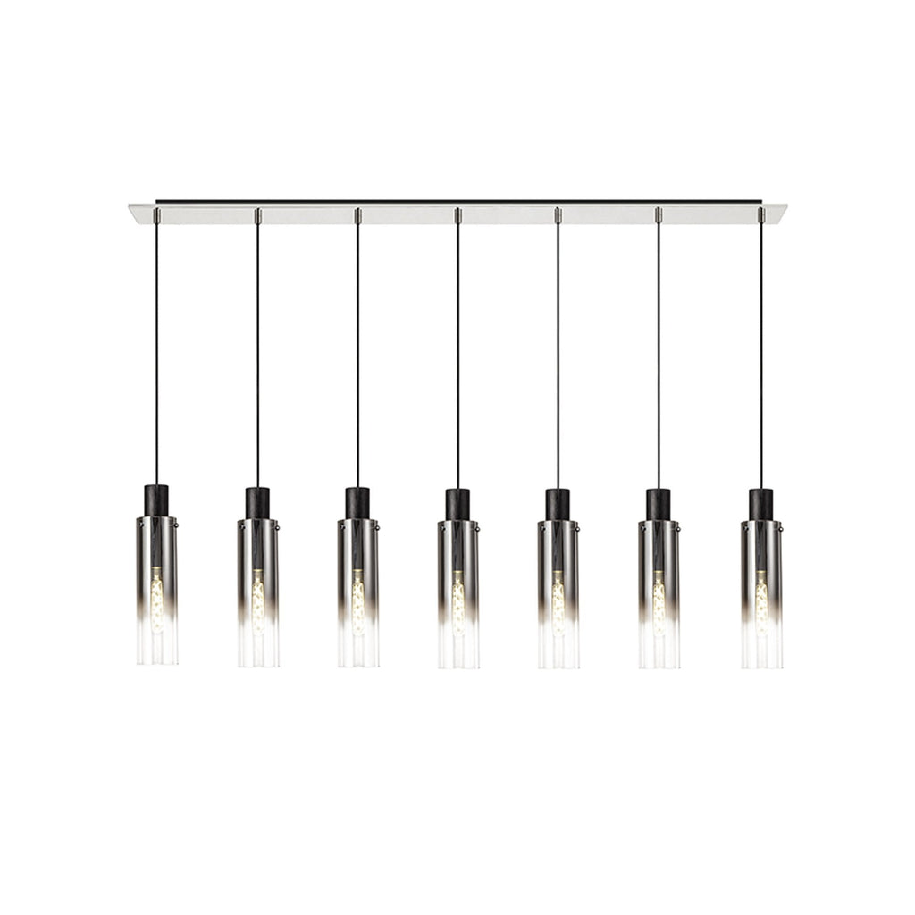 NL84969 Tokyo Slim Linear Pendant 7 Light Adjustable Black/Smoke Fade Glass