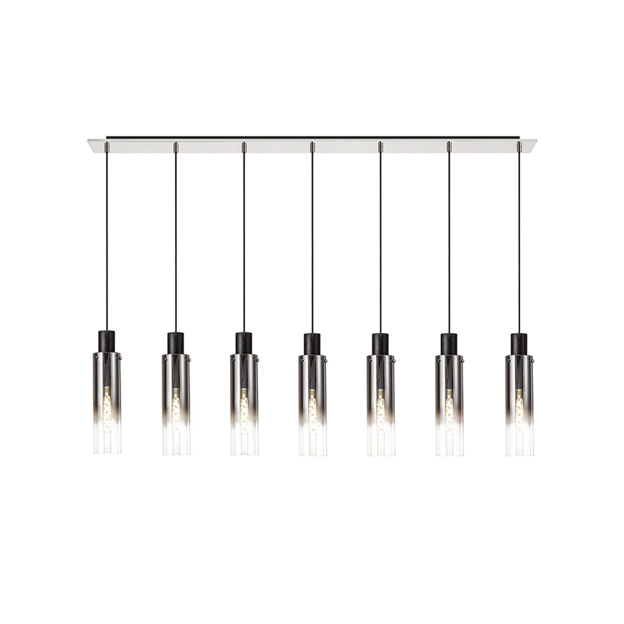 NL84969 Tokyo Slim Linear Pendant 7 Light Adjustable Black/Smoke Fade Glass
