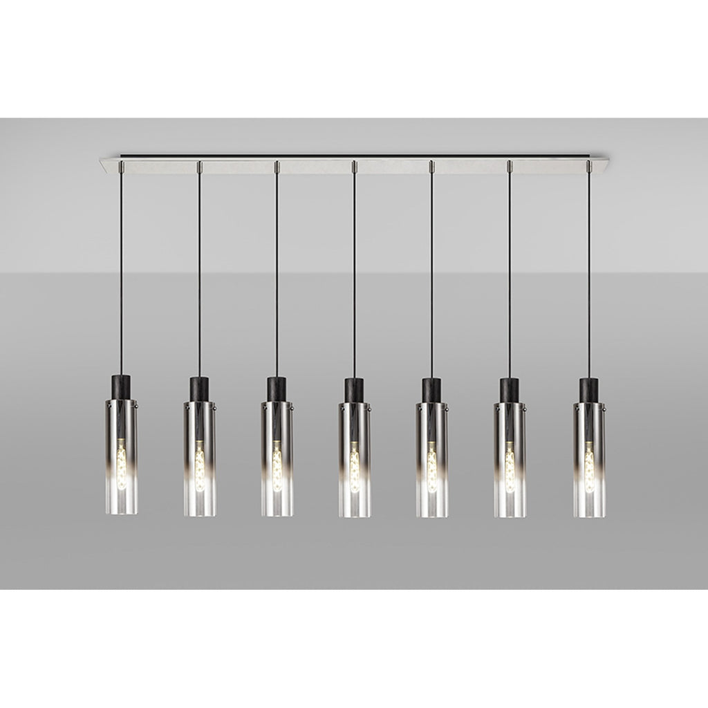 NL84969 Tokyo Slim Linear Pendant 7 Light Adjustable Black/Smoke Fade Glass