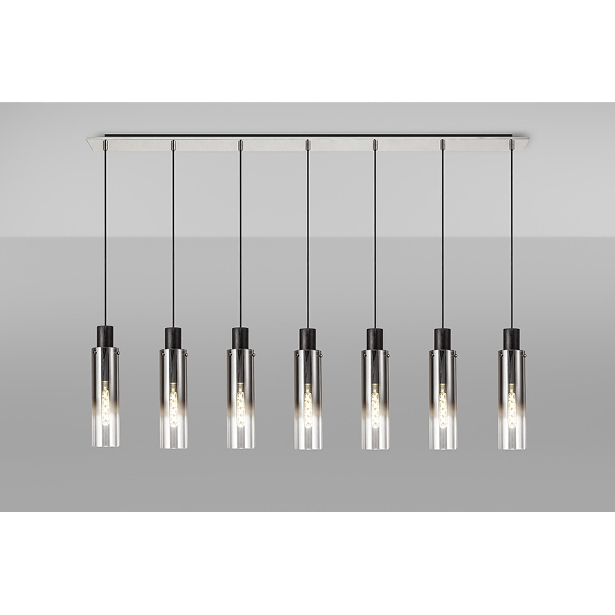 NL84969 Tokyo Slim Linear Pendant 7 Light Adjustable Black/Smoke Fade Glass