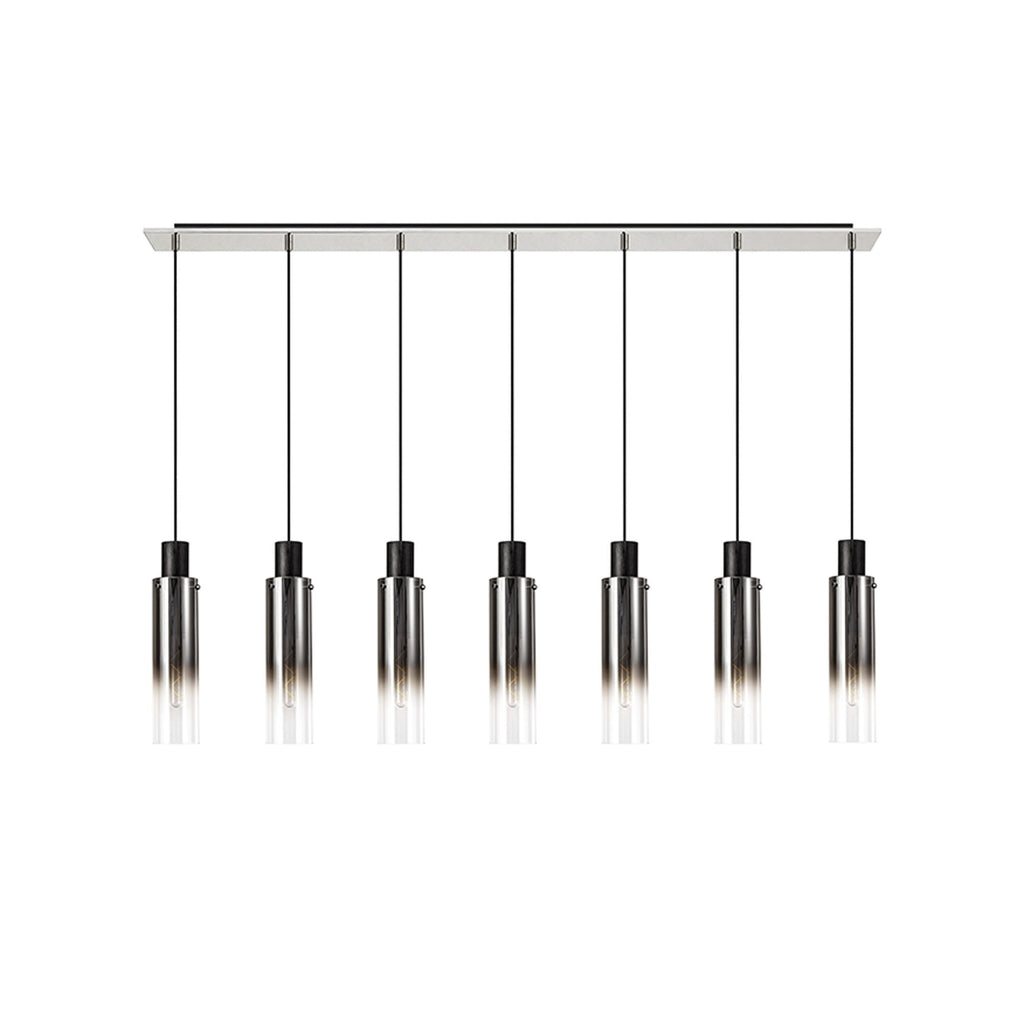 NL84969 Tokyo Slim Linear Pendant 7 Light Adjustable Black/Smoke Fade Glass