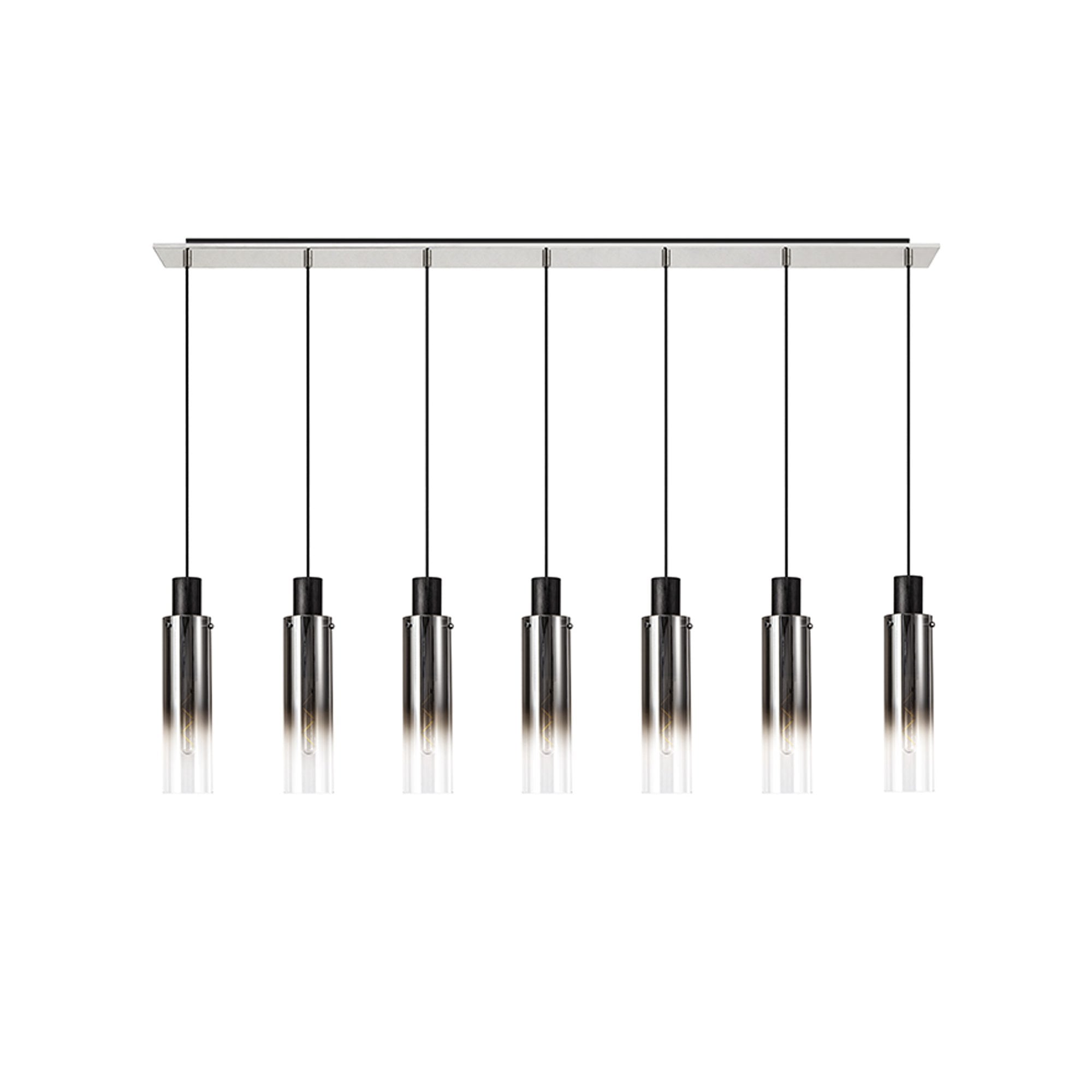 NL84969 Tokyo Slim Linear Pendant 7 Light Adjustable Black/Smoke Fade Glass