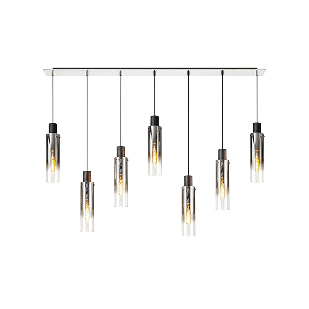 NL84969 Tokyo Slim Linear Pendant 7 Light Adjustable Black/Smoke Fade Glass