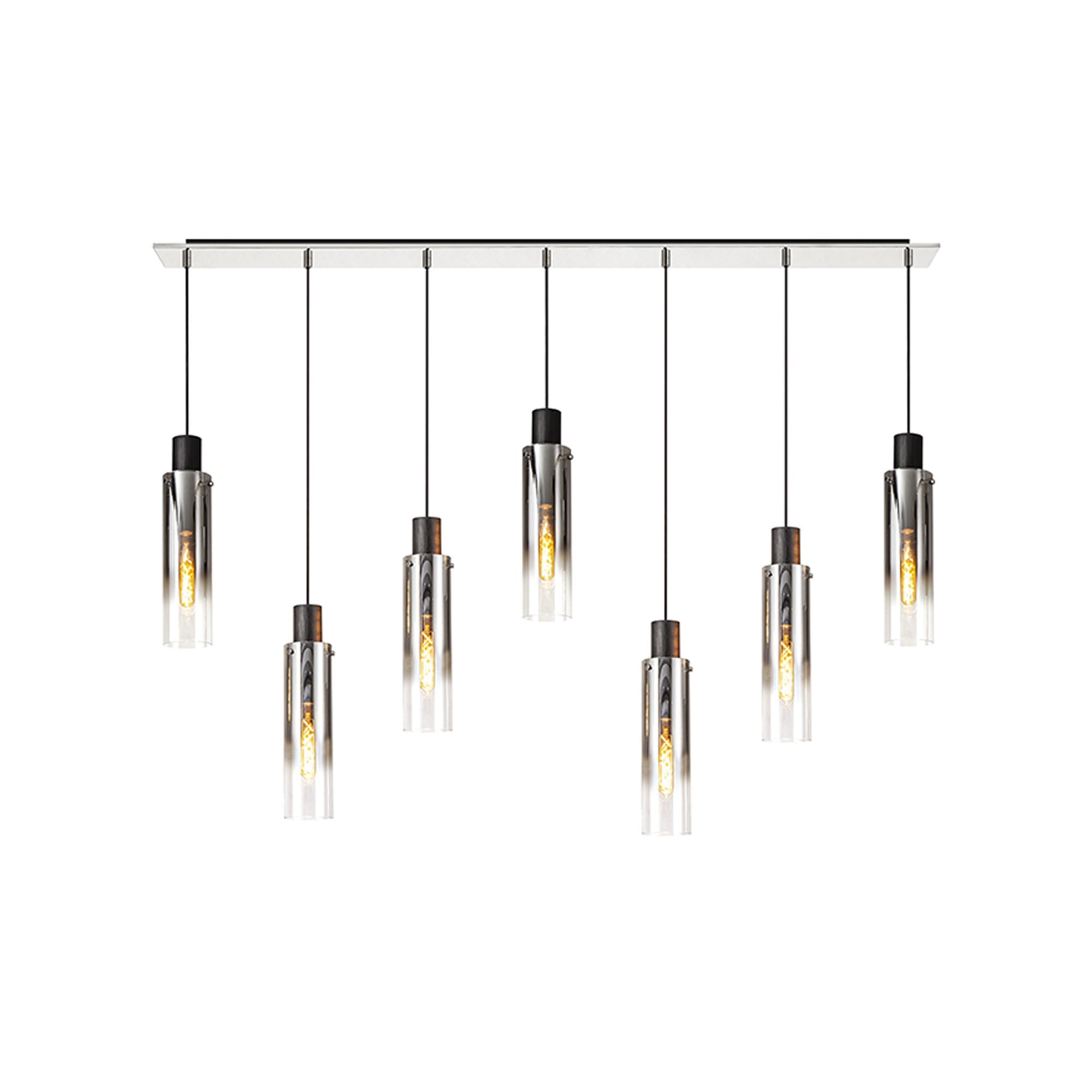 NL84969 Tokyo Slim Linear Pendant 7 Light Adjustable Black/Smoke Fade Glass