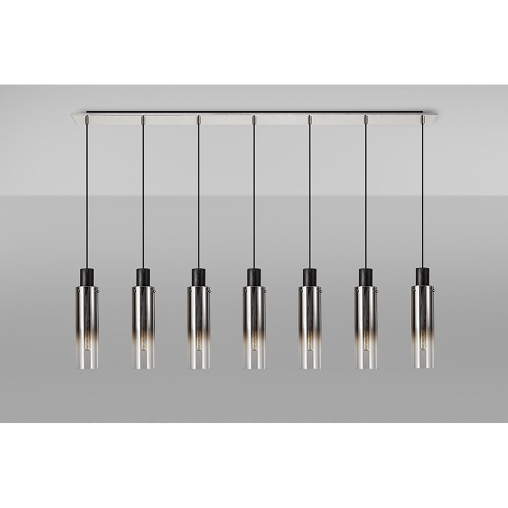 NL84969 Tokyo Slim Linear Pendant 7 Light Adjustable Black/Smoke Fade Glass