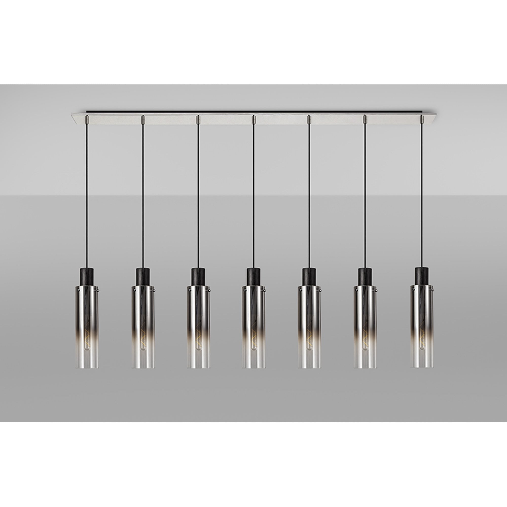 NL84969 Tokyo Slim Linear Pendant 7 Light Adjustable Black/Smoke Fade Glass