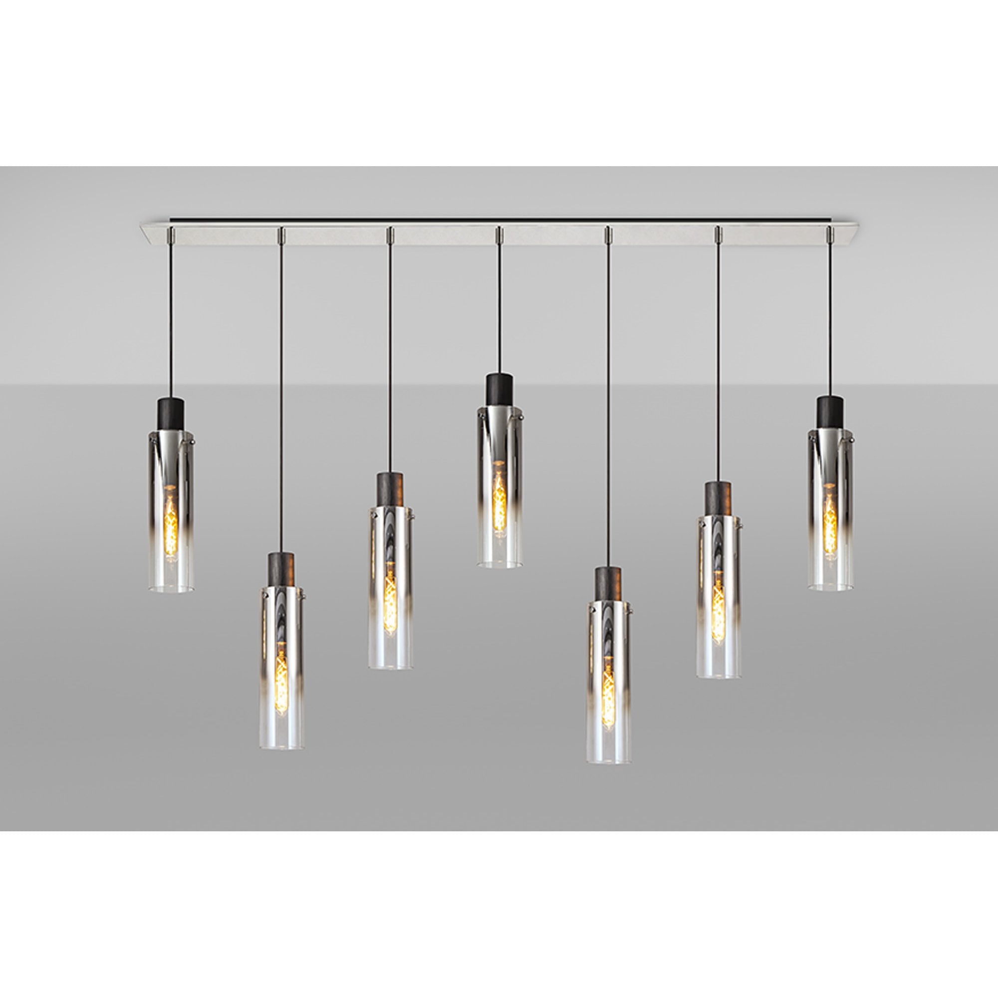 NL84969 Tokyo Slim Linear Pendant 7 Light Adjustable Black/Smoke Fade Glass