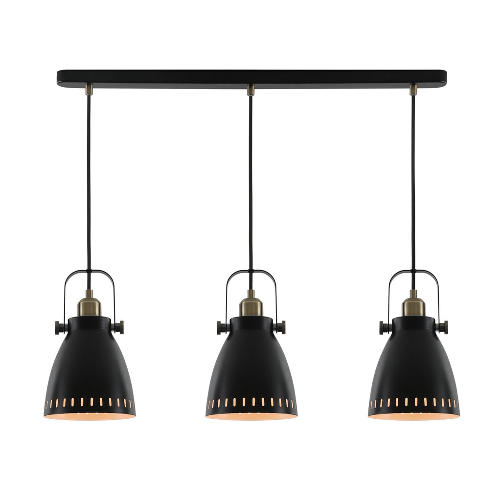 NL77299 Bojam Linear Pendant 3 Light Matt Black/Antique Brass/Khaki