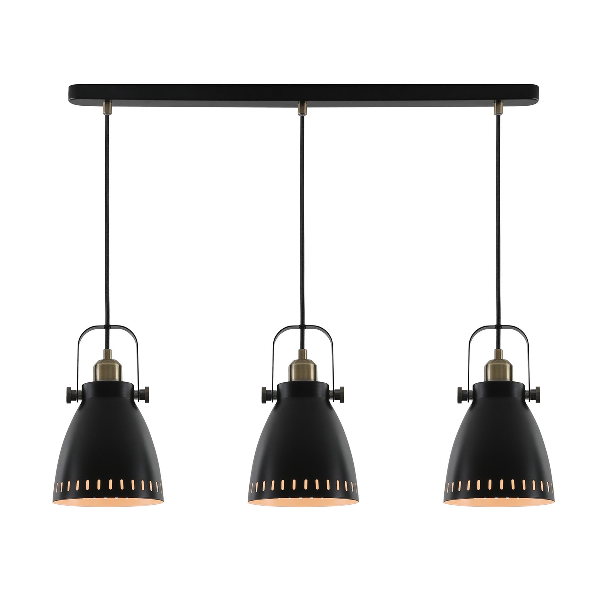 NL77299 Bojam Linear Pendant 3 Light Matt Black/Antique Brass/Khaki