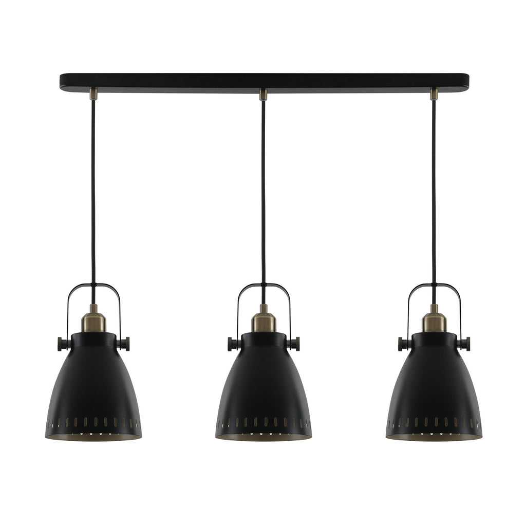 NL77299 Bojam Linear Pendant 3 Light Matt Black/Antique Brass/Khaki