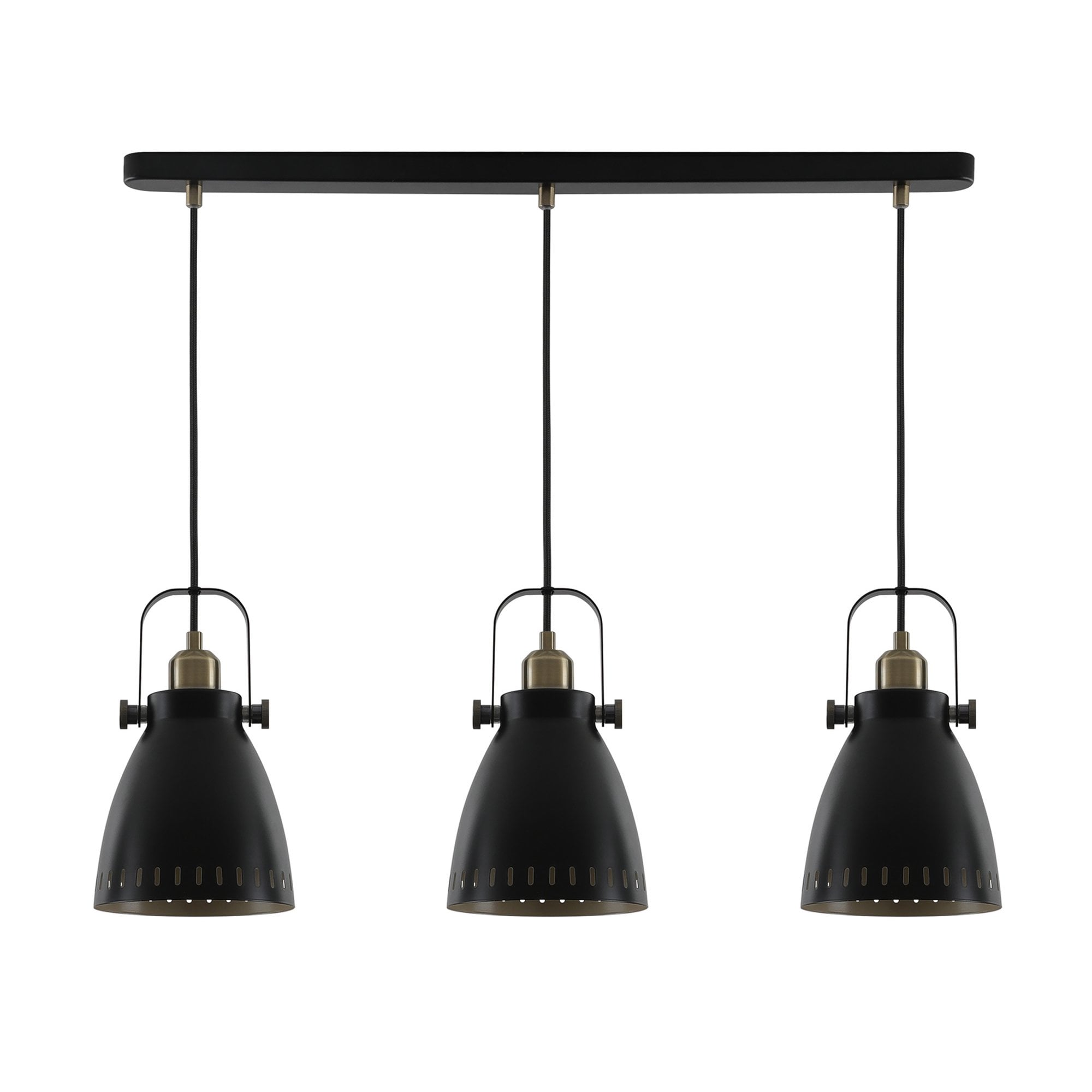 NL77299 Bojam Linear Pendant 3 Light Matt Black/Antique Brass/Khaki