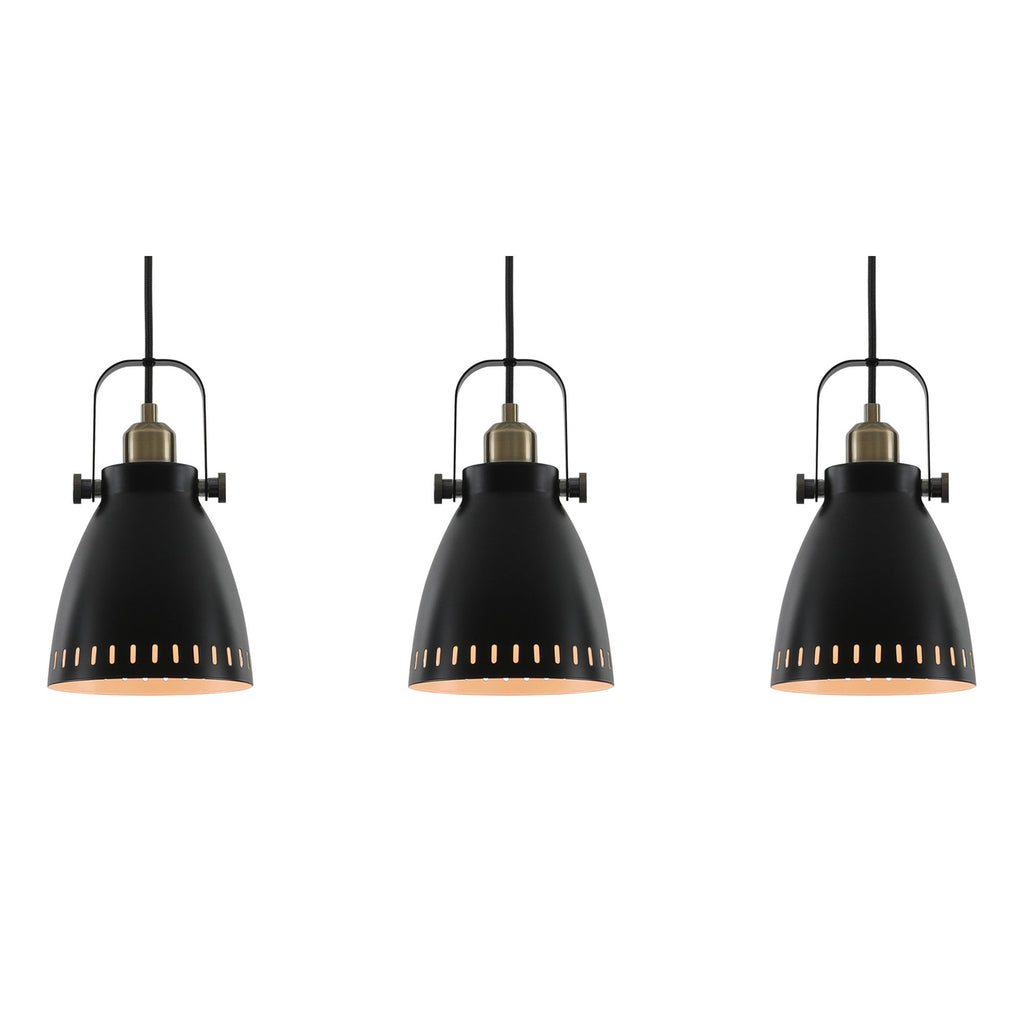 NL77299 Bojam Linear Pendant 3 Light Matt Black/Antique Brass/Khaki