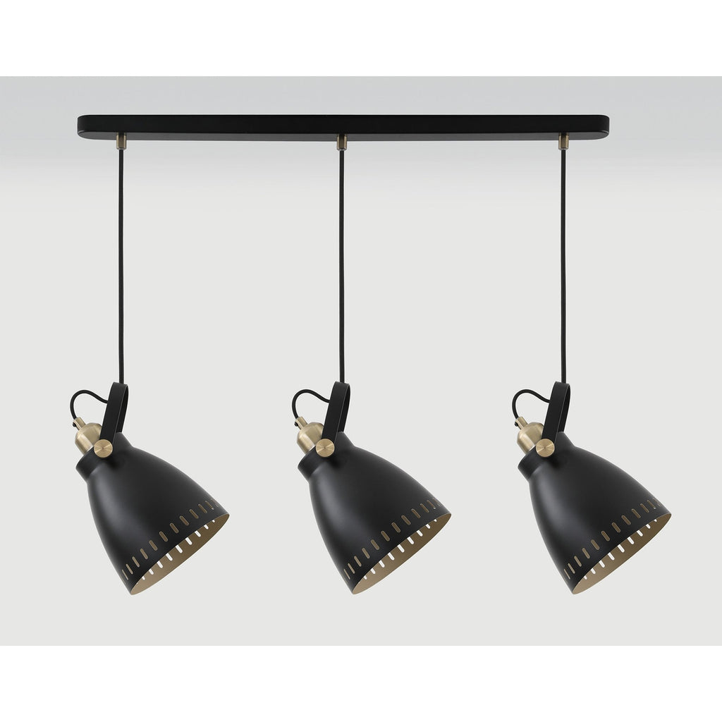NL77299 Bojam Linear Pendant 3 Light Matt Black/Antique Brass/Khaki