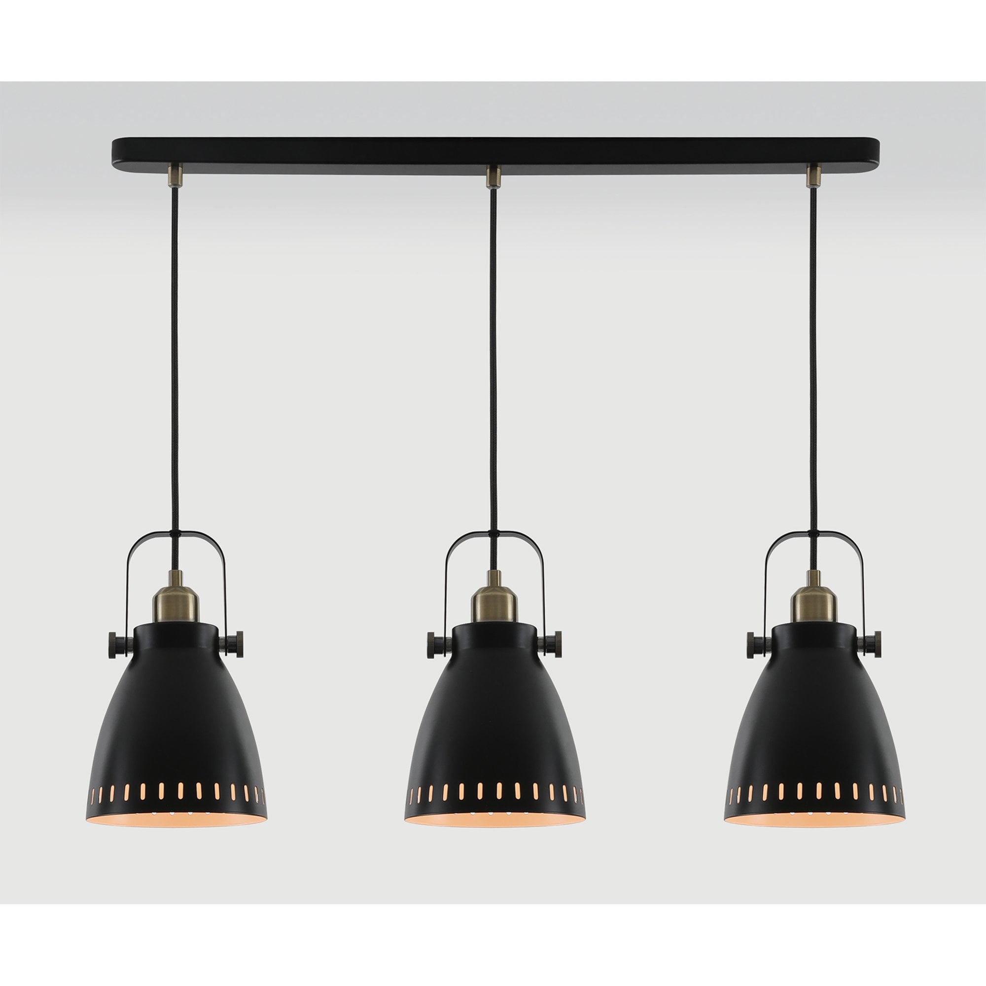 NL77299 Bojam Linear Pendant 3 Light Matt Black/Antique Brass/Khaki