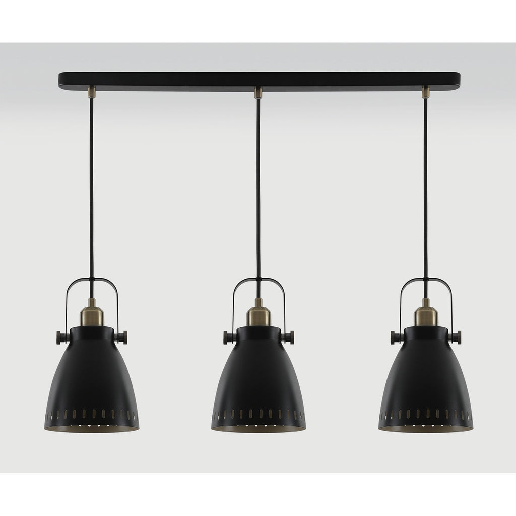 NL77299 Bojam Linear Pendant 3 Light Matt Black/Antique Brass/Khaki
