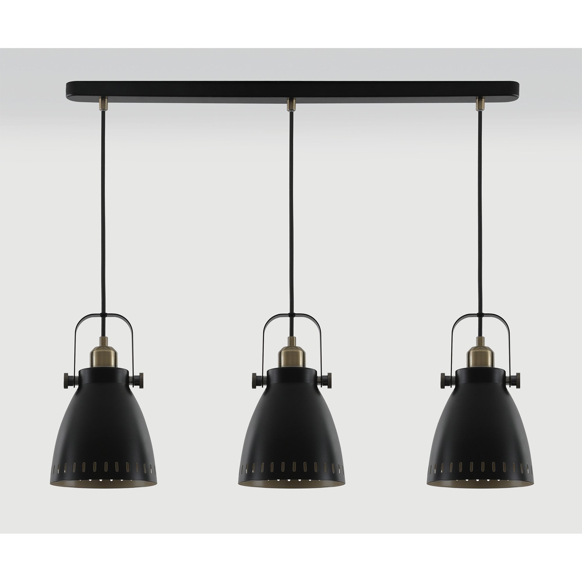 NL77299 Bojam Linear Pendant 3 Light Matt Black/Antique Brass/Khaki