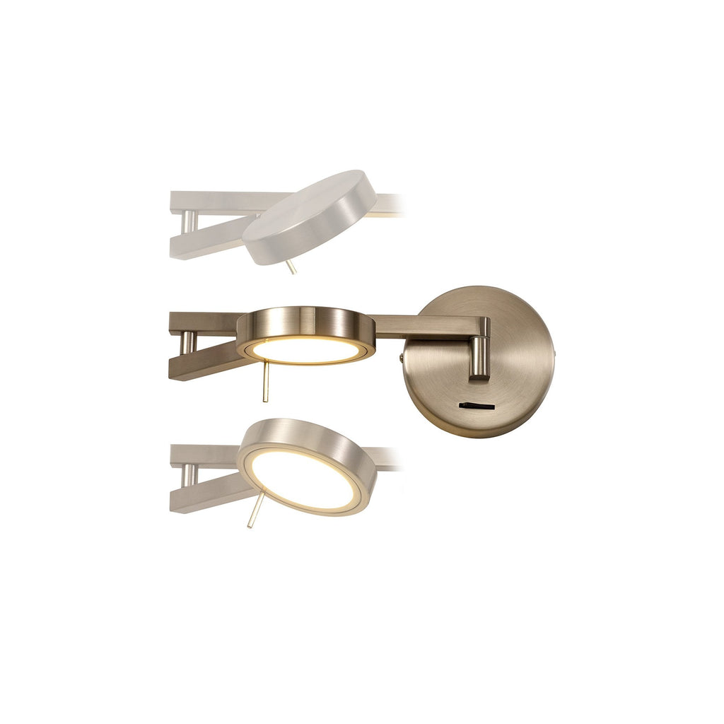 NL78029 Burlon Adjustable Swing Arm Wall Lamp / Reader LED Satin Nickel