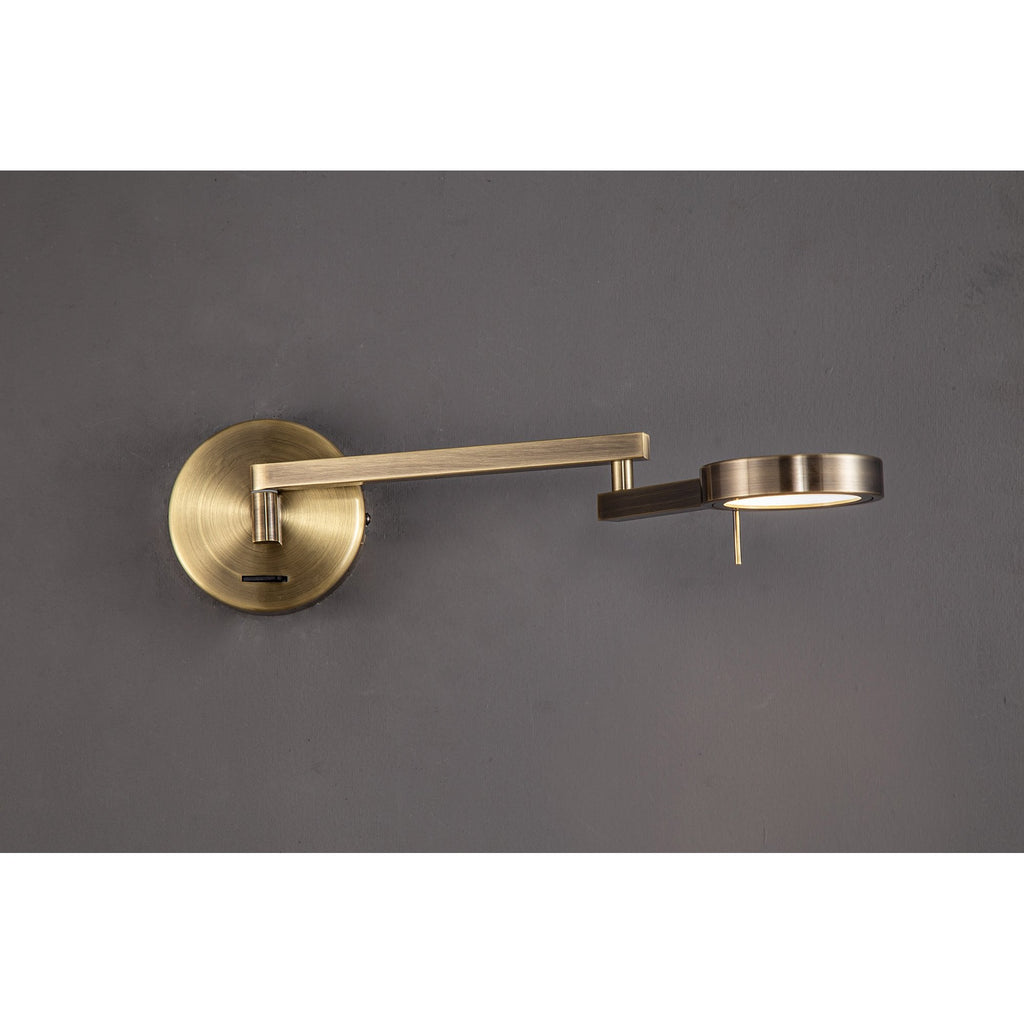 NL78039 Burlon Adjustable Swing Arm Wall Lamp / Reader LED Antique Brass