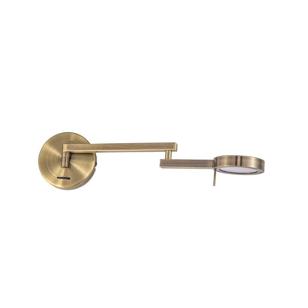 NL78039 Burlon Adjustable Swing Arm Wall Lamp / Reader LED Antique Brass